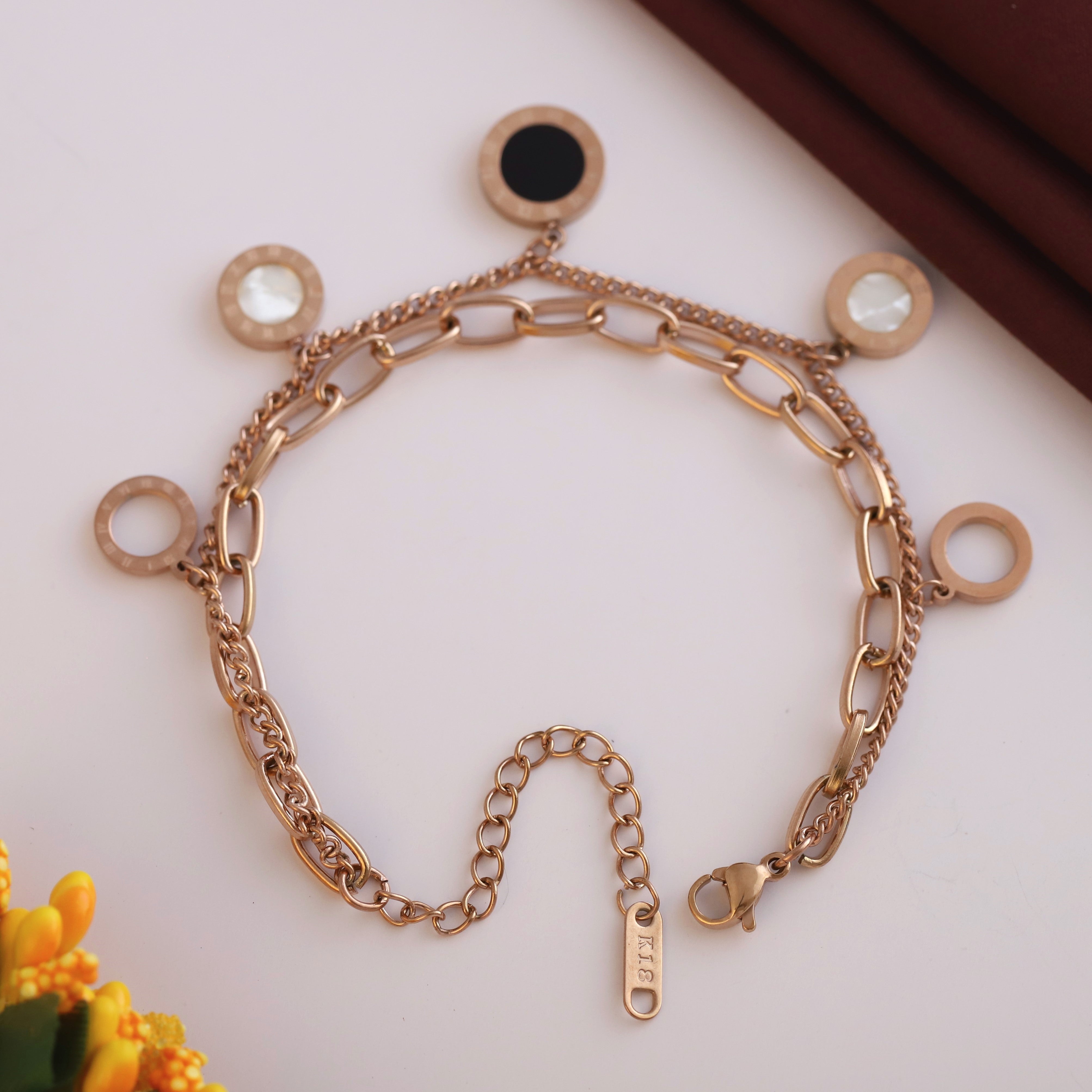 Charm Chain Bracelet Gold Plated – Double Layer, Anti-Tarnish, Waterproof, Minimalist Style (ROSE GOLD)