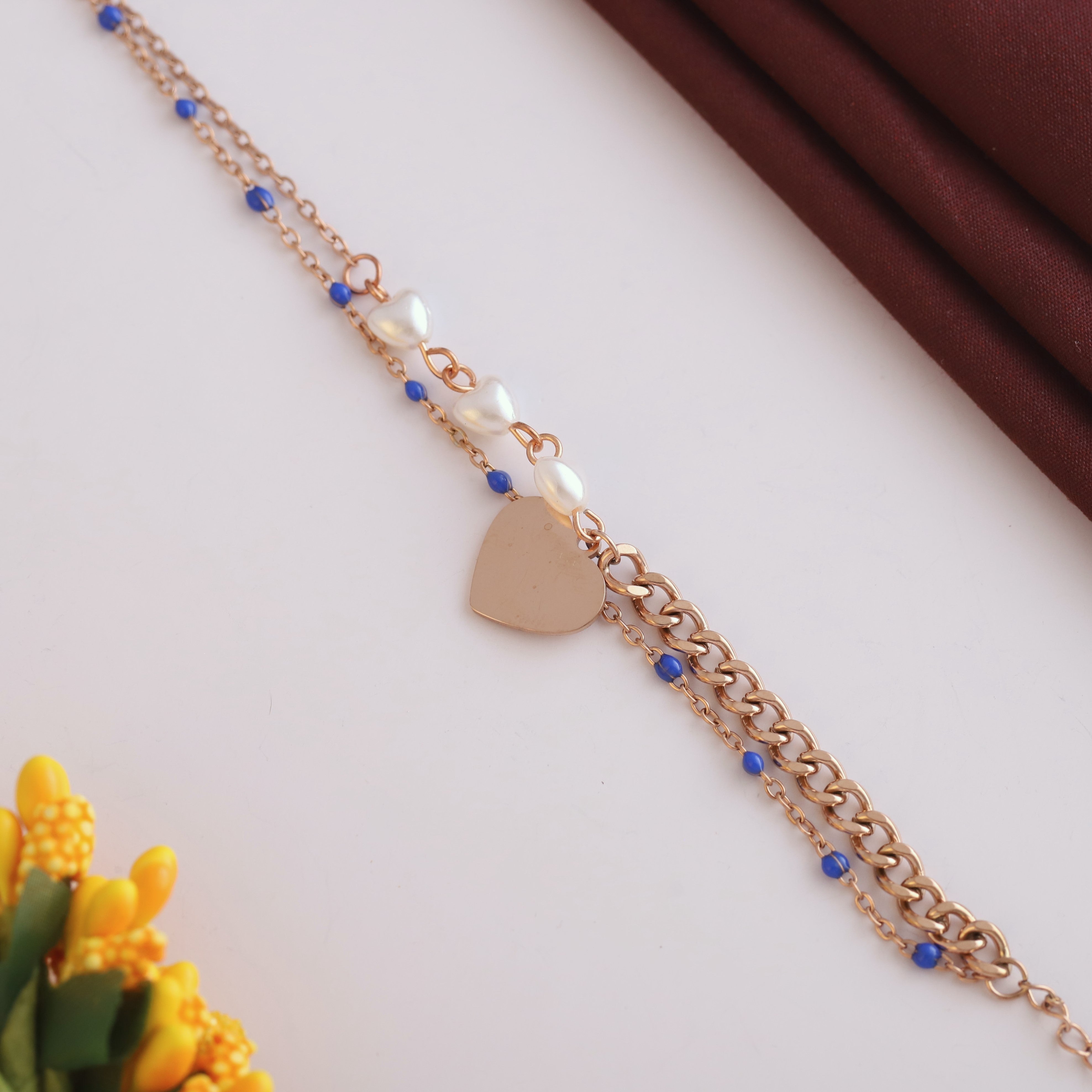 Heart Charm Chain Bracelet Gold Plated – Double Layer, Anti-Tarnish, Waterproof(ROSE GOLD)