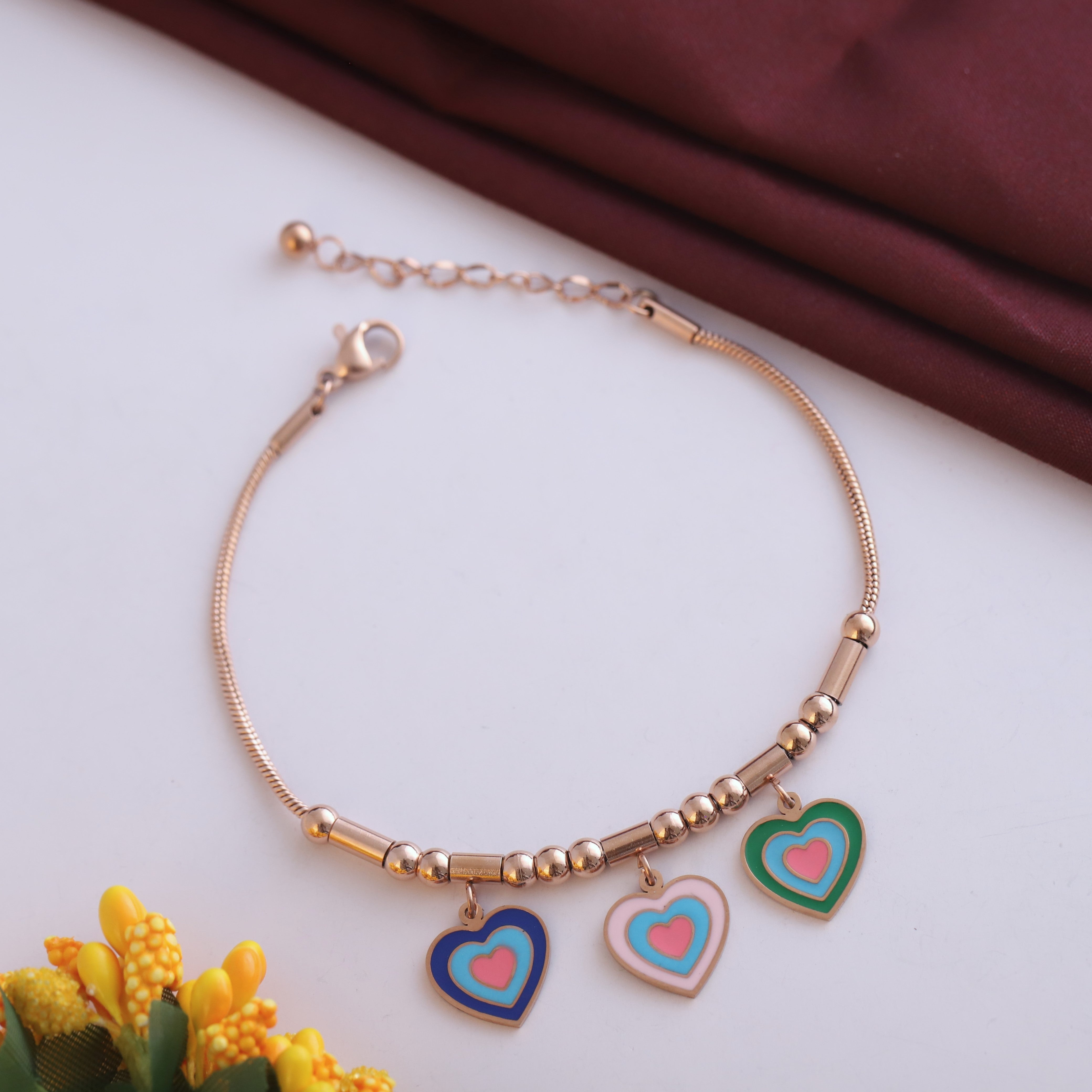 Heart Charm Chain Bracelet Gold Plated – Single Layer, Anti-Tarnish, Waterproof, Minimalist Style (ROSE GOLD)