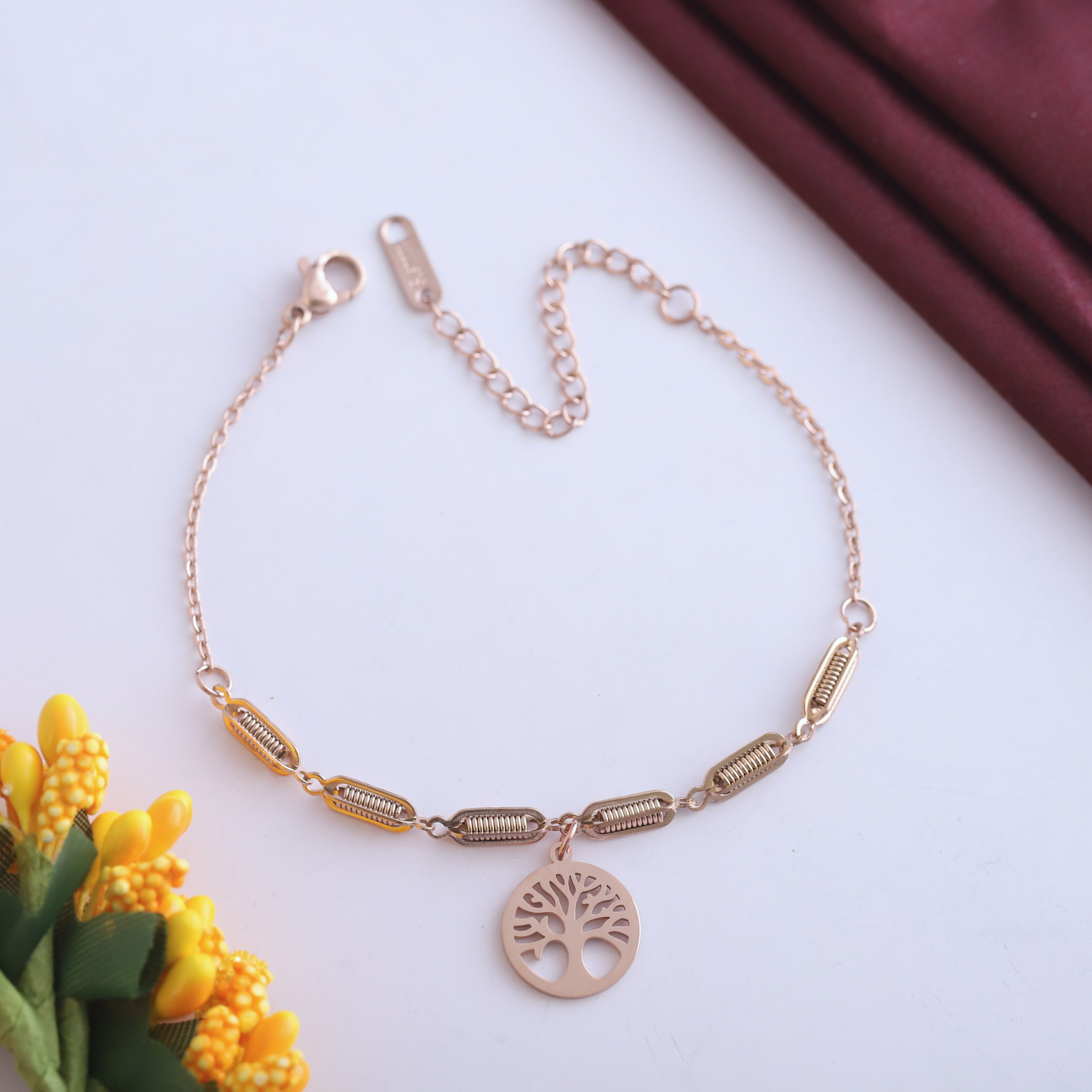 Life Chain Chain Bracelet Gold Plated – Single Layer, Anti-Tarnish, Waterproof(ROSE GOLD)