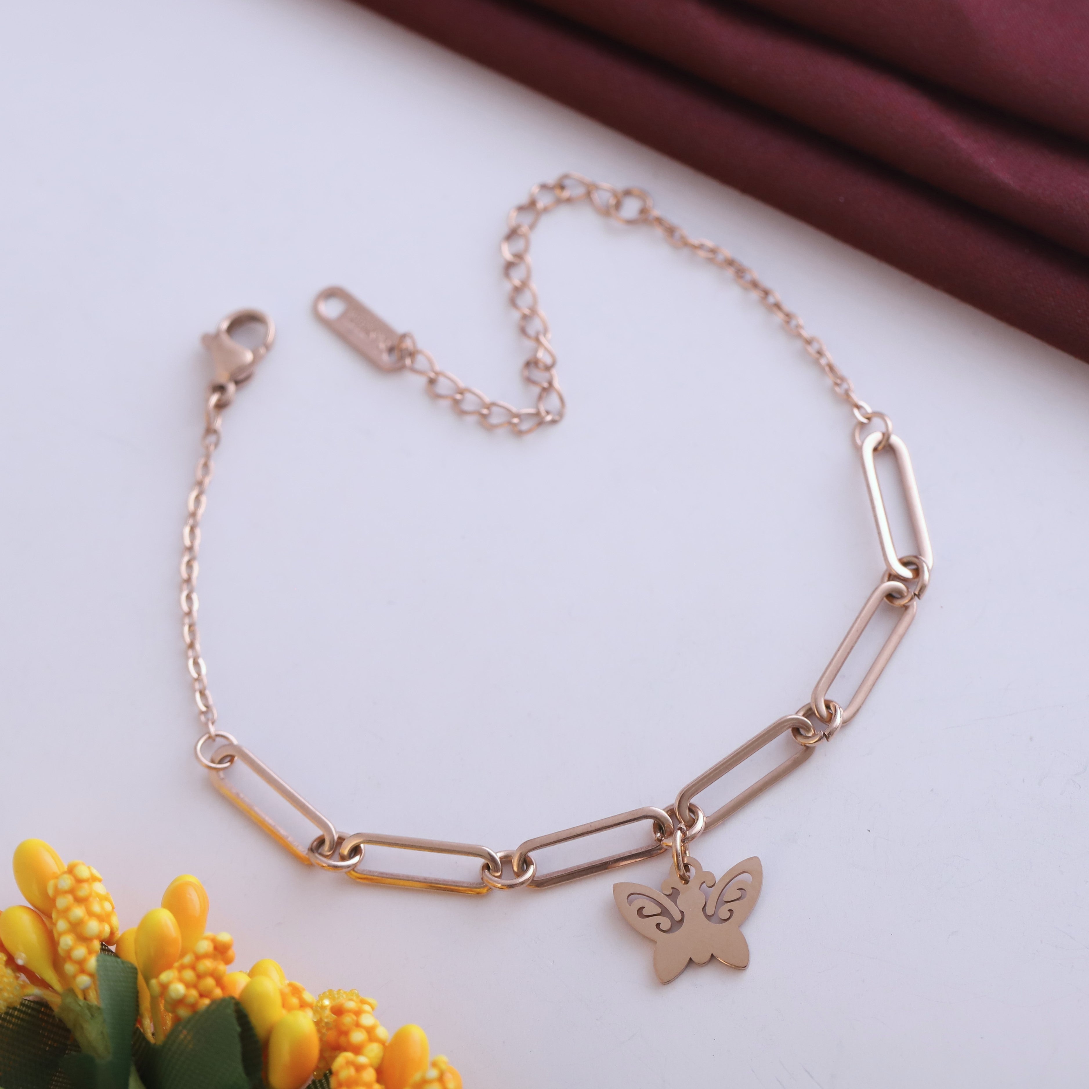 Butterfly Chain Bracelet Gold Plated – Single Layer, Anti-Tarnish, Waterproof(ROSE GOLD)