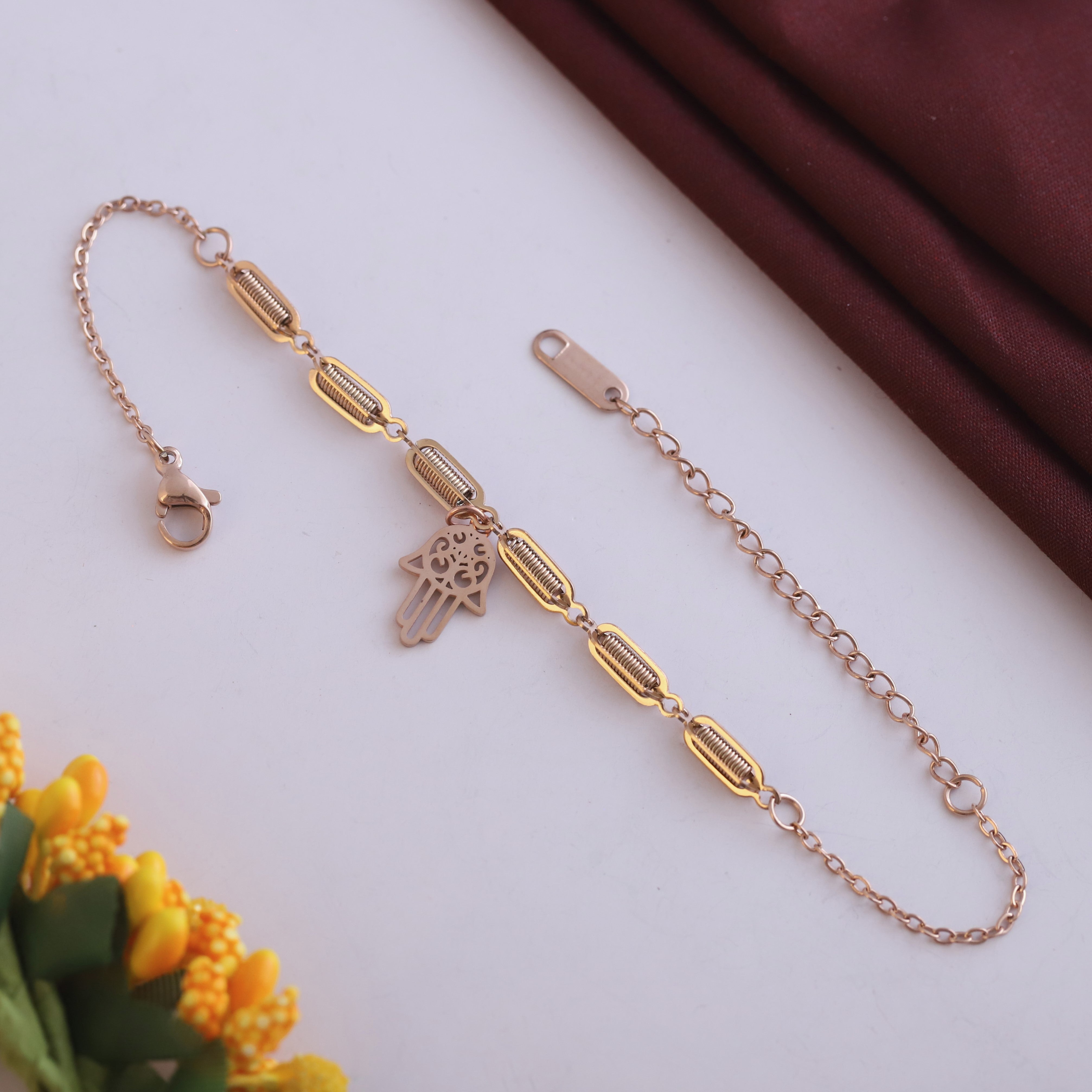 Hamza Chain Bracelet Gold Plated – Single Layer, Anti-Tarnish, Waterproof(ROSE GOLD)