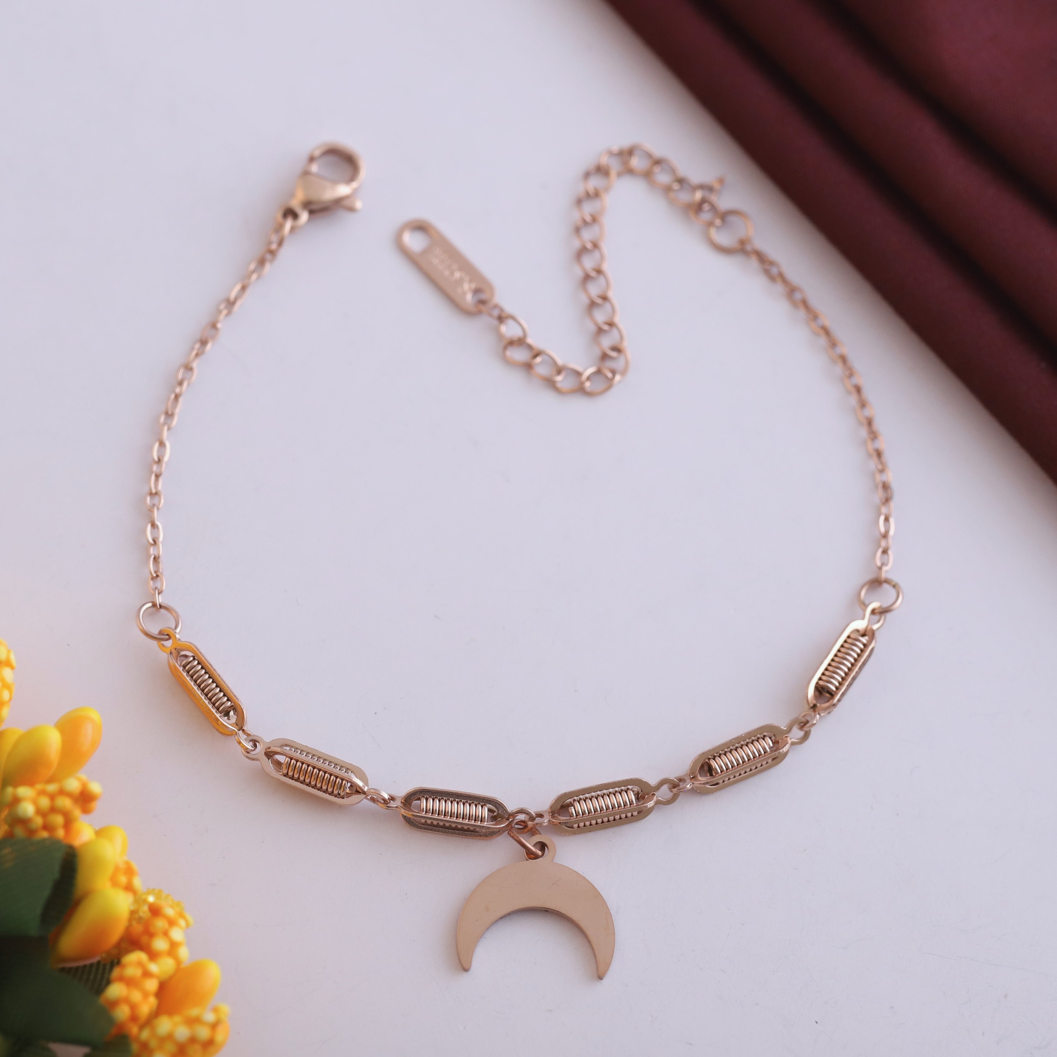 Half Moon Chain Bracelet Gold Plated – Single Layer, Anti-Tarnish, Waterproof(ROSE GOLD)