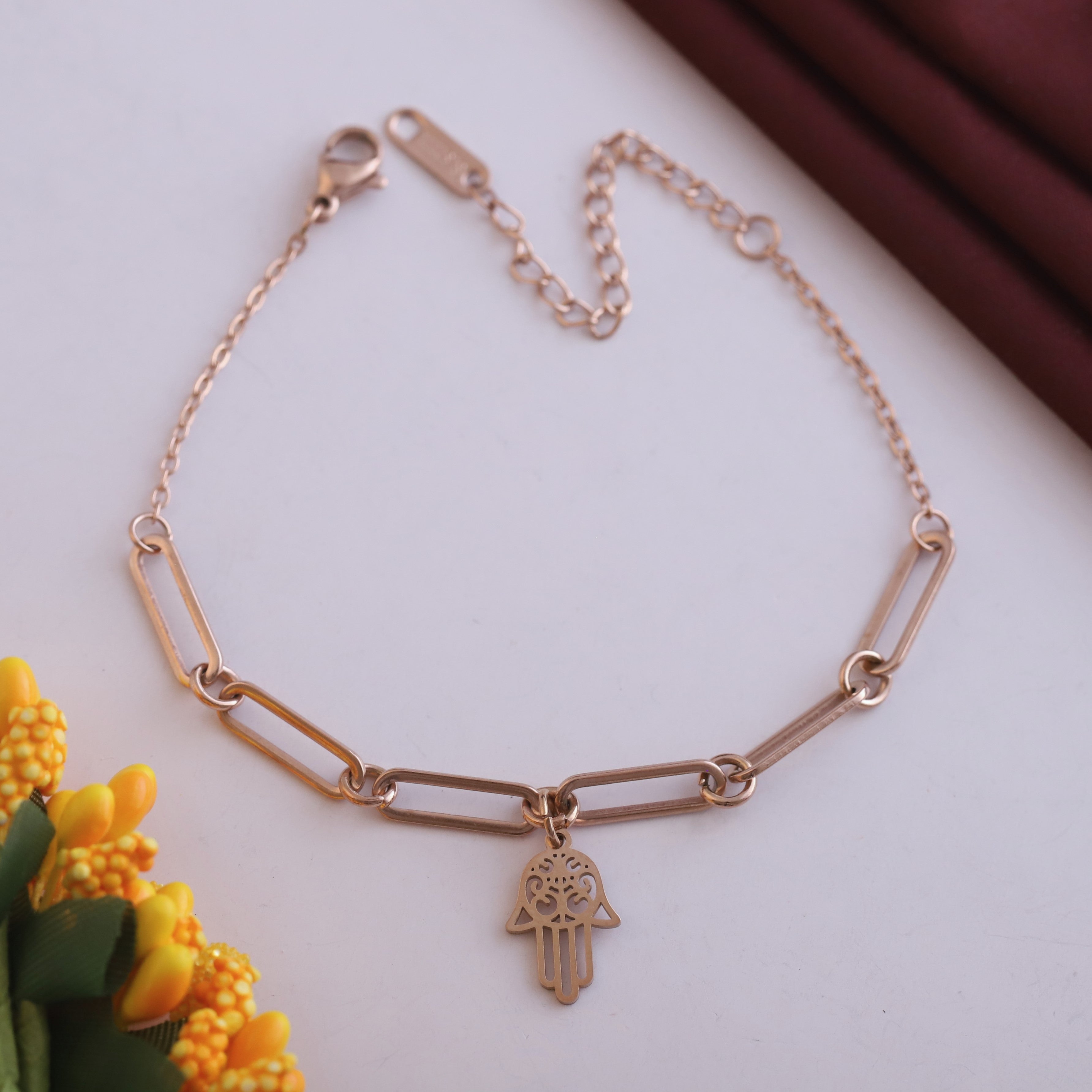 Hamza Chain Bracelet Gold Plated – Single Layer, Anti-Tarnish, Waterproof(ROSE GOLD)