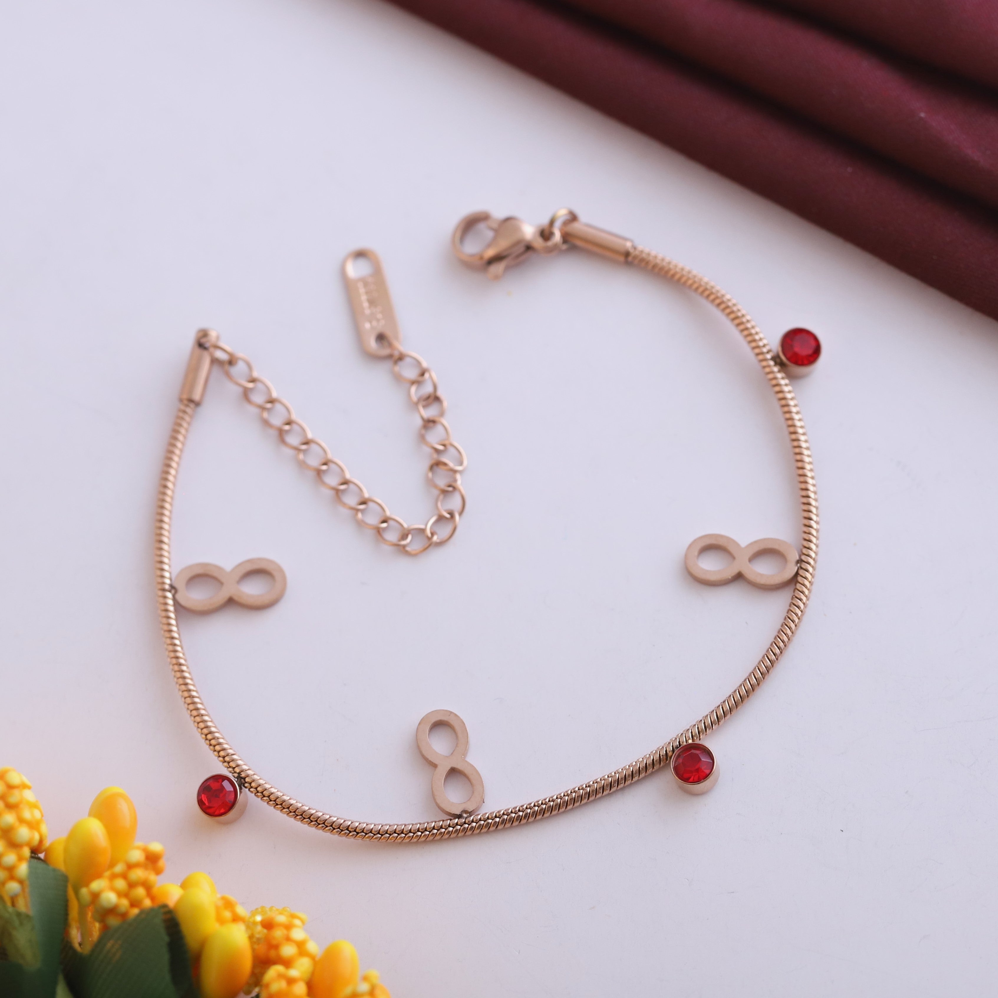 Infinity Charms Chain Bracelet Gold Plated – Single Layer, Anti-Tarnish, Waterproof, Minimalist Style (ROSE GOLD)