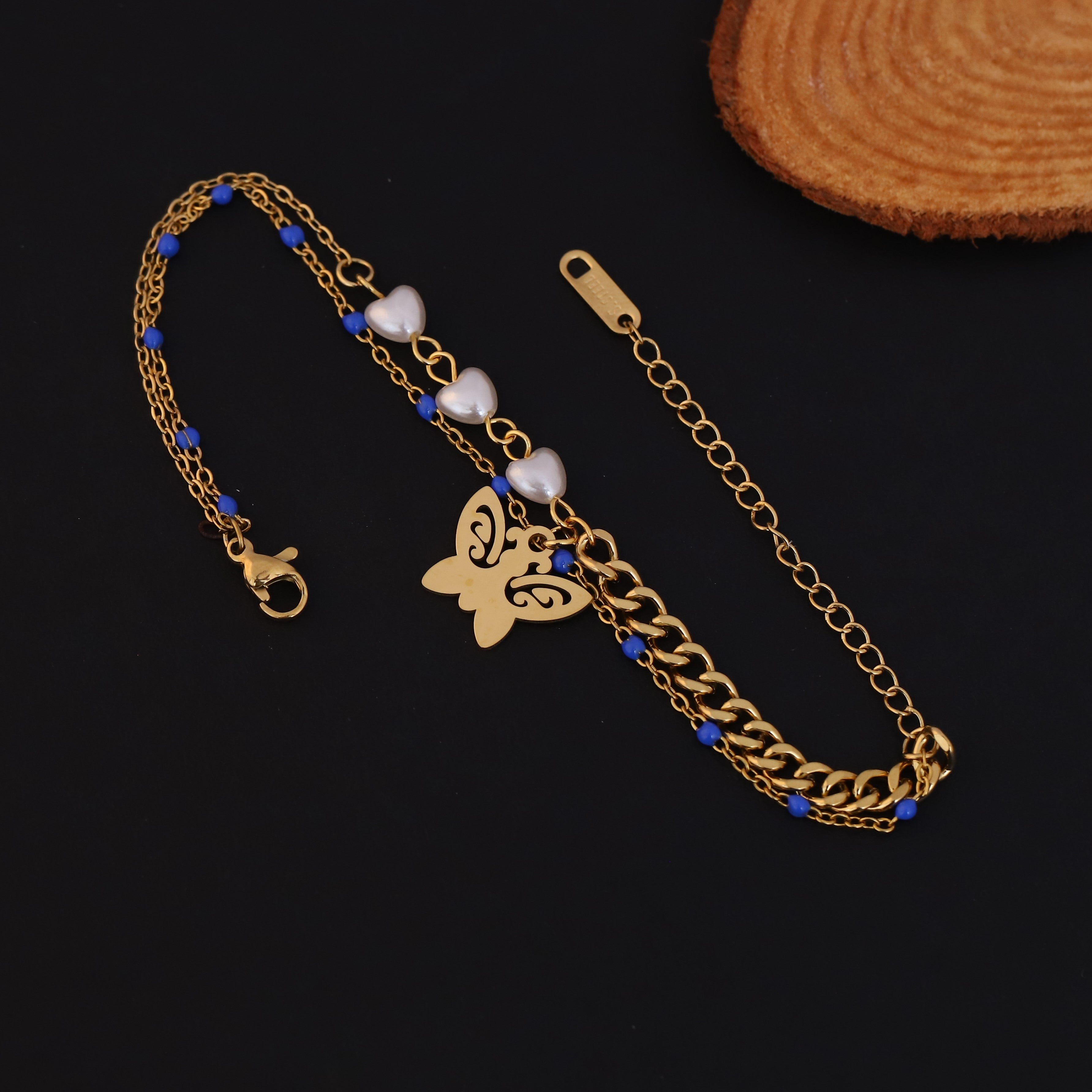 Butterfly Charm Chain Bracelet Gold Plated – Double Layer, Anti-Tarnish, Waterproof(GOLD)