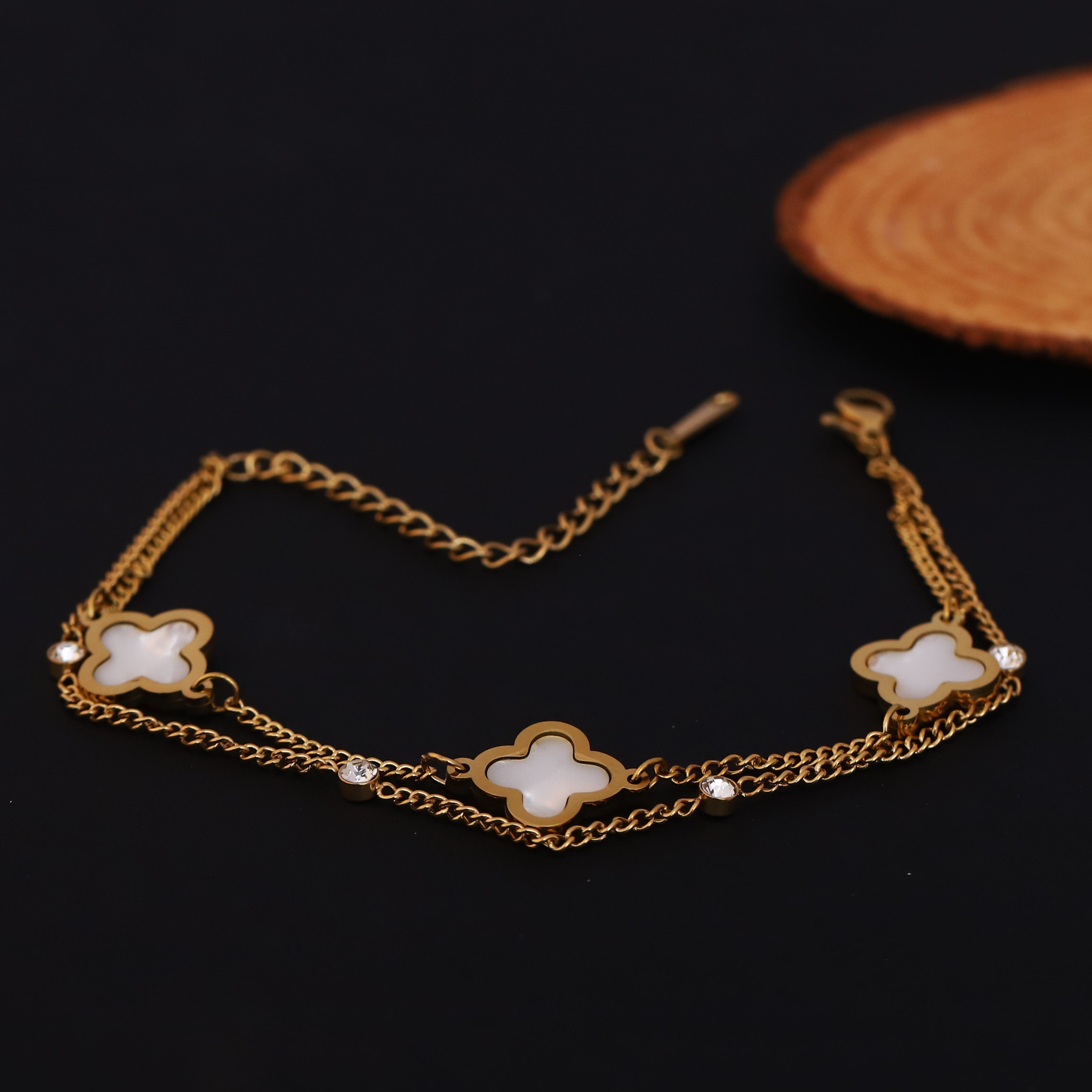 Charm Chain Bracelet Gold Plated – Double Layer, Anti-Tarnish, Waterproof, Minimalist Style (GOLD)