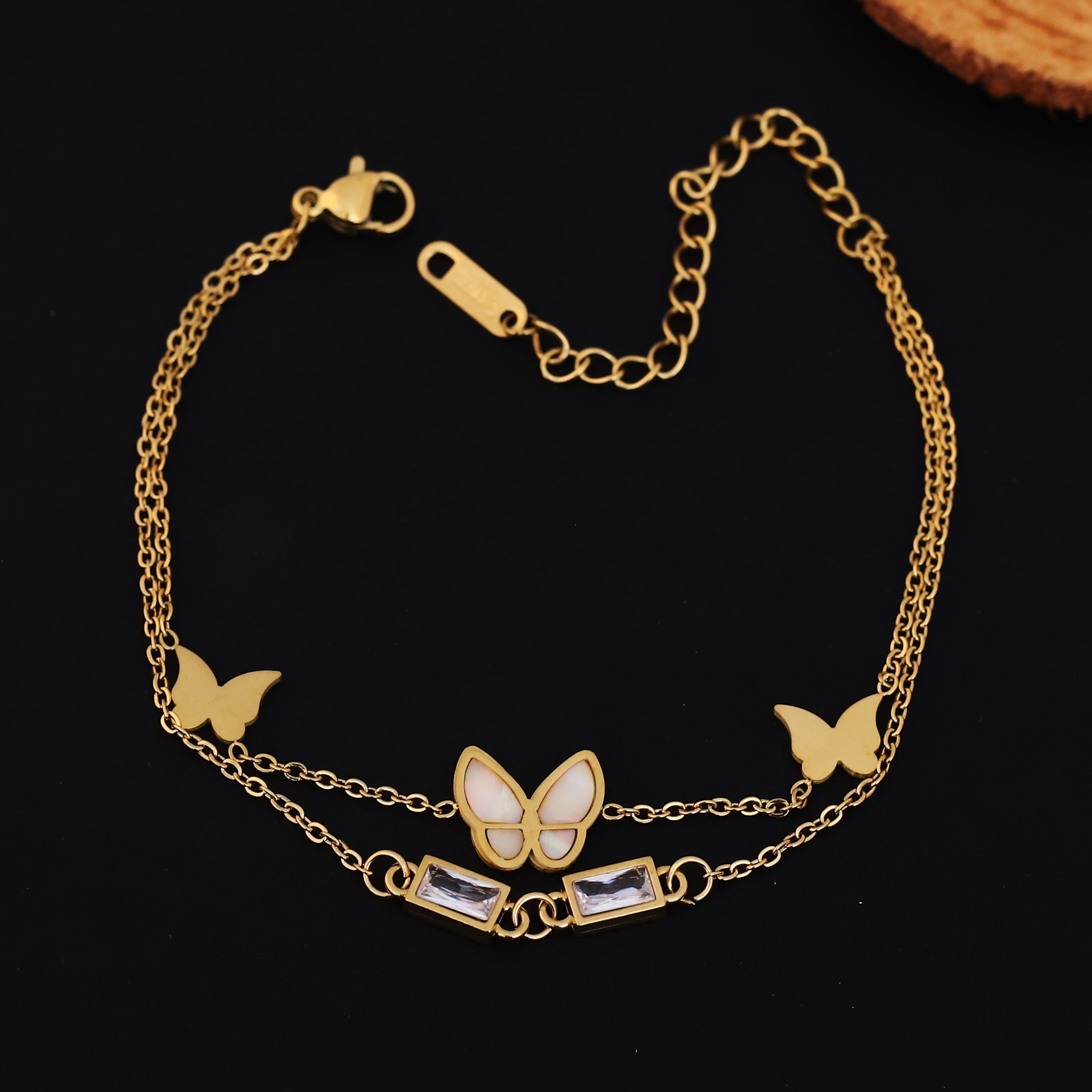 Butterfly Charms Chain Bracelet Gold Plated – Double Layer, Anti-Tarnish, Waterproof(GOLD)