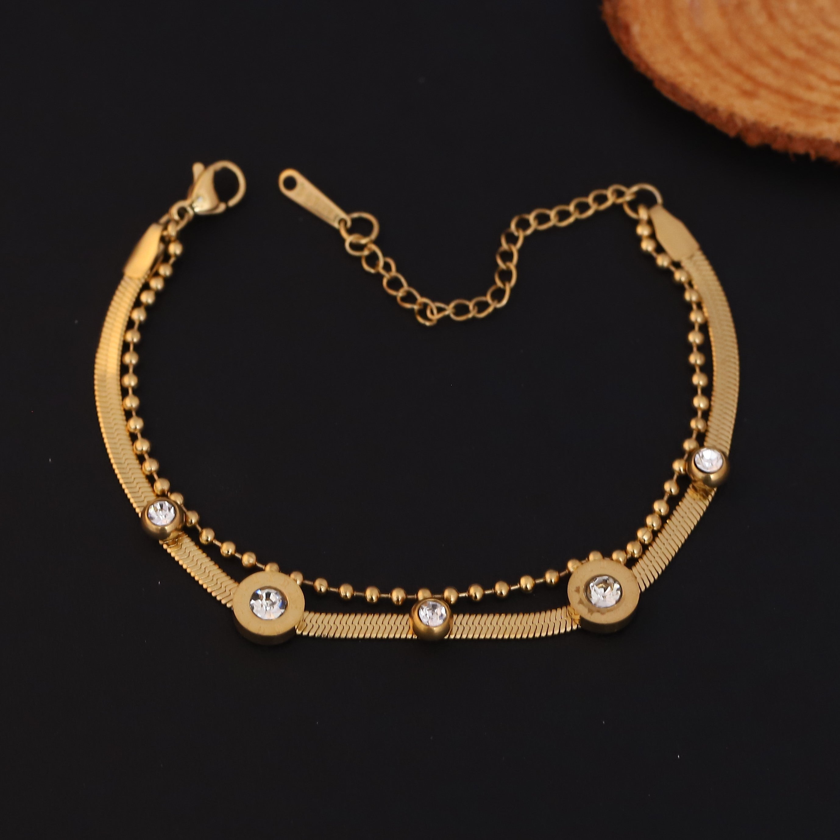 Charms Snake Chain Bracelet Gold Plated – Double Layer, Anti-Tarnish, Waterproof(GOLD)