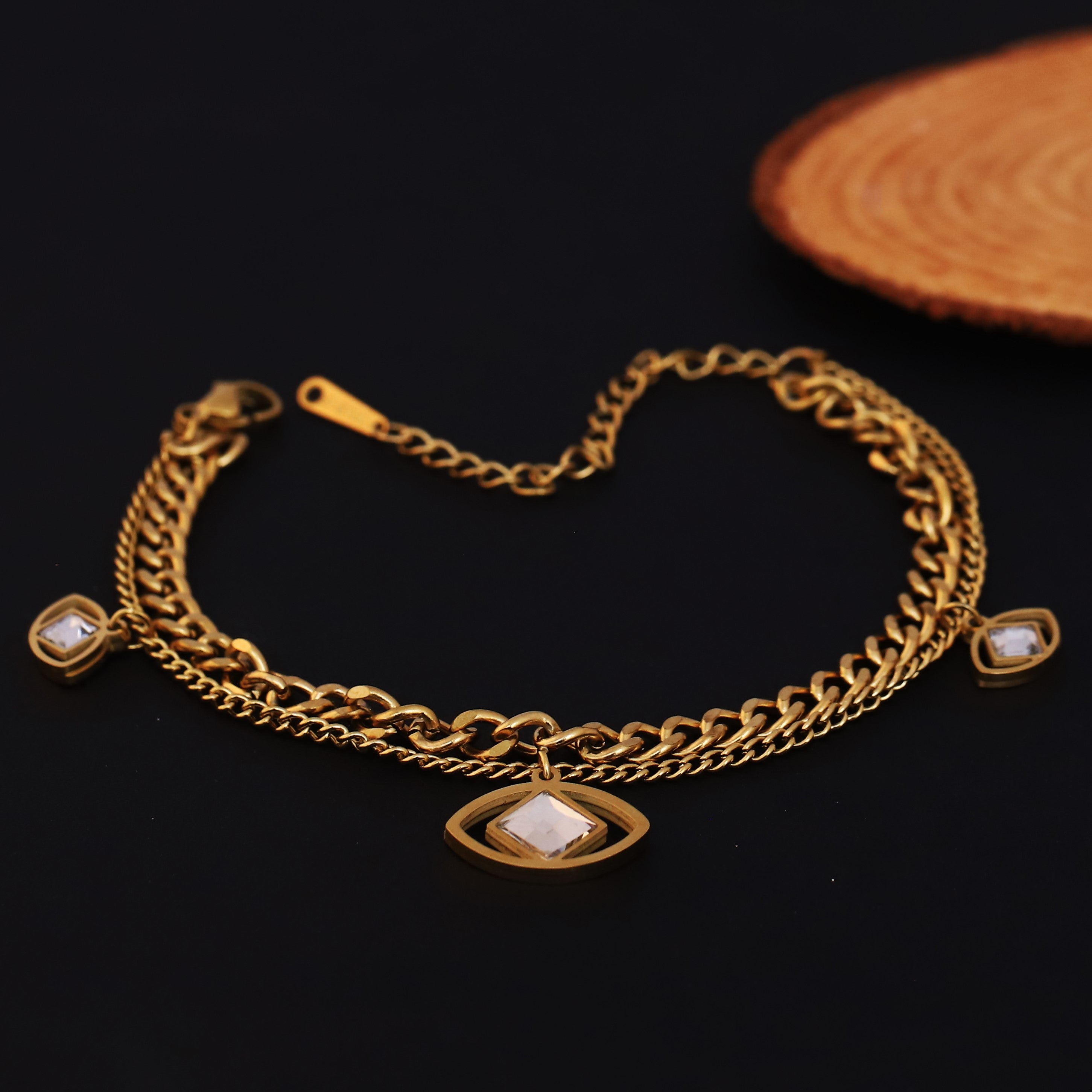 Evil Eye Chain Bracelet Gold Plated – Double Layer, Anti-Tarnish, Waterproof, Minimalist Style (GOLD)