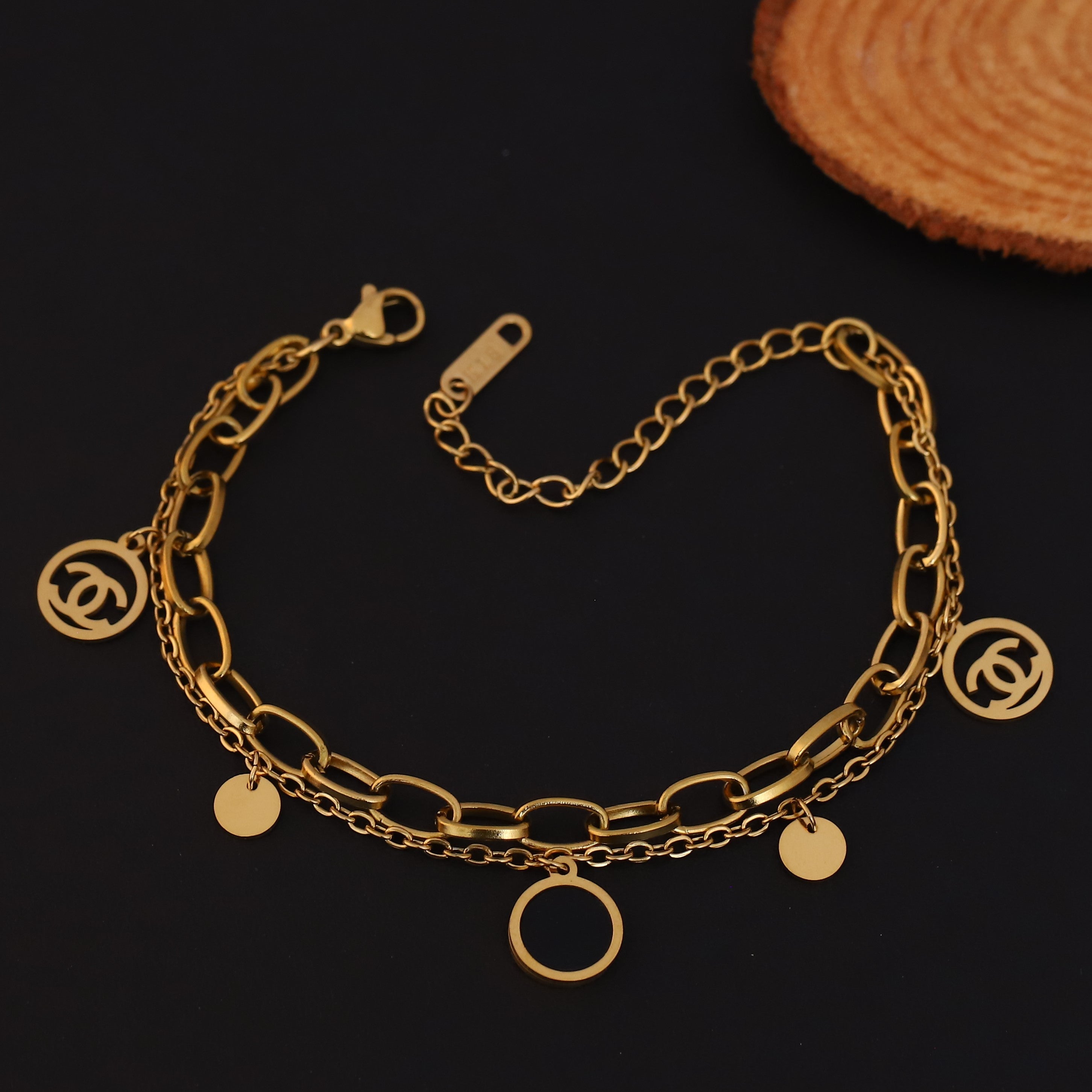 Charm Chain Bracelet Gold Plated – Double Layer, Anti-Tarnish, Waterproof, Minimalist Style (GOLD)