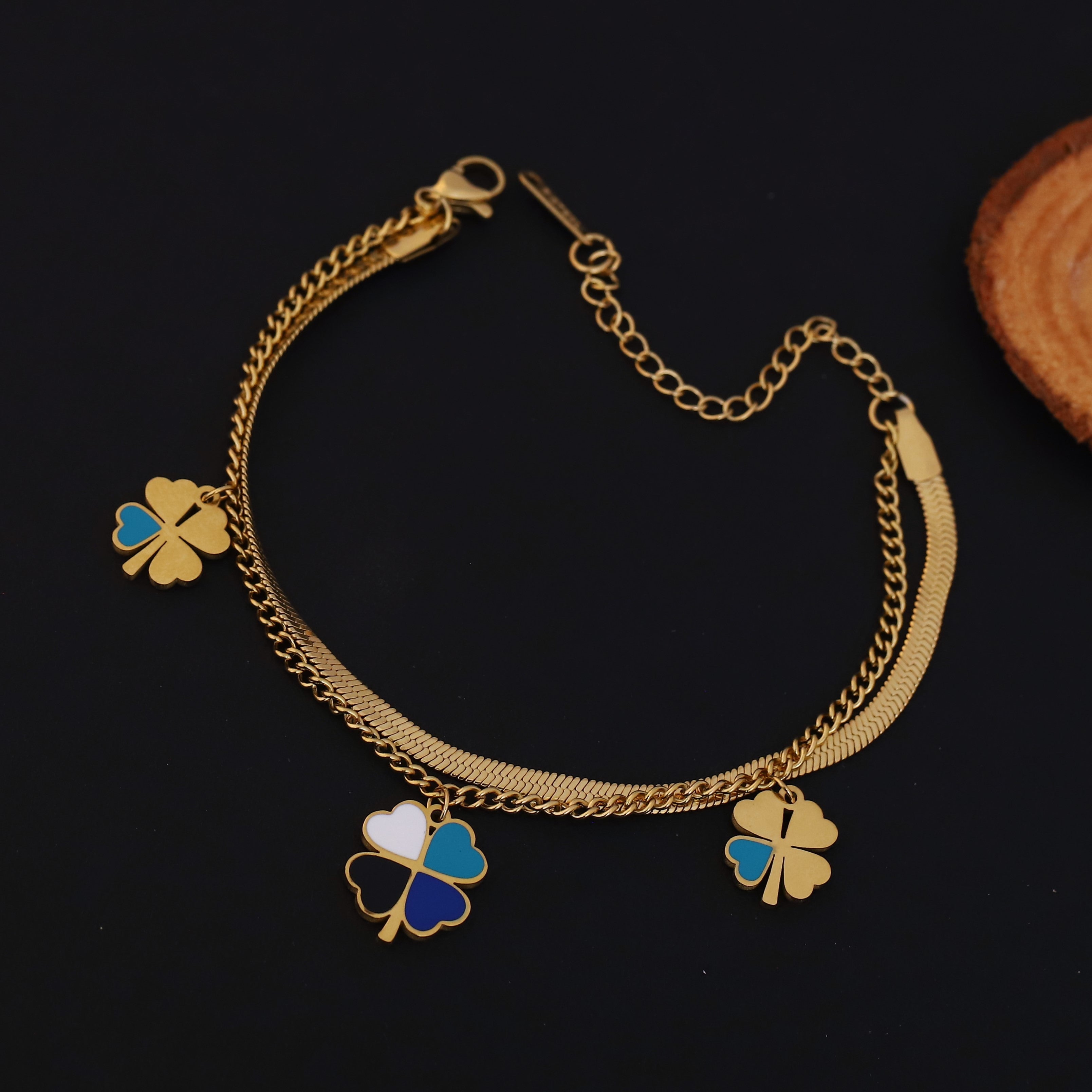 Flower Charms Chain Bracelet Gold Plated – Double Layer, Anti-Tarnish, Waterproof(GOLD)