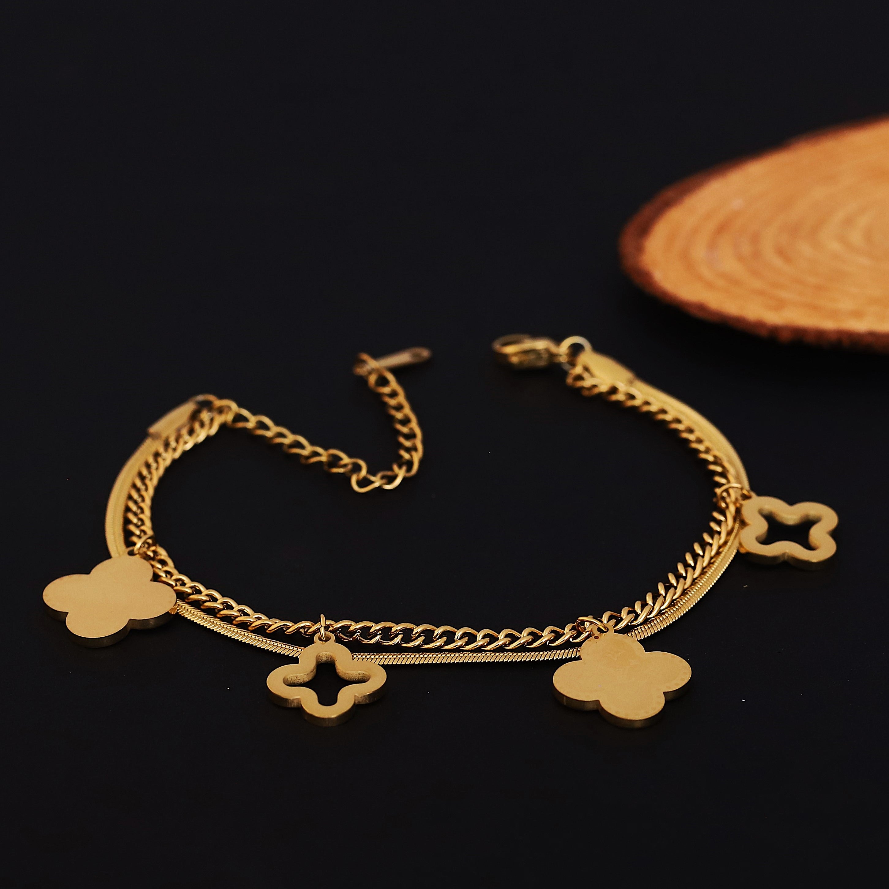 Charm Chain Bracelet Gold Plated – Double Layer, Anti-Tarnish, Waterproof, Minimalist Style (GOLD)