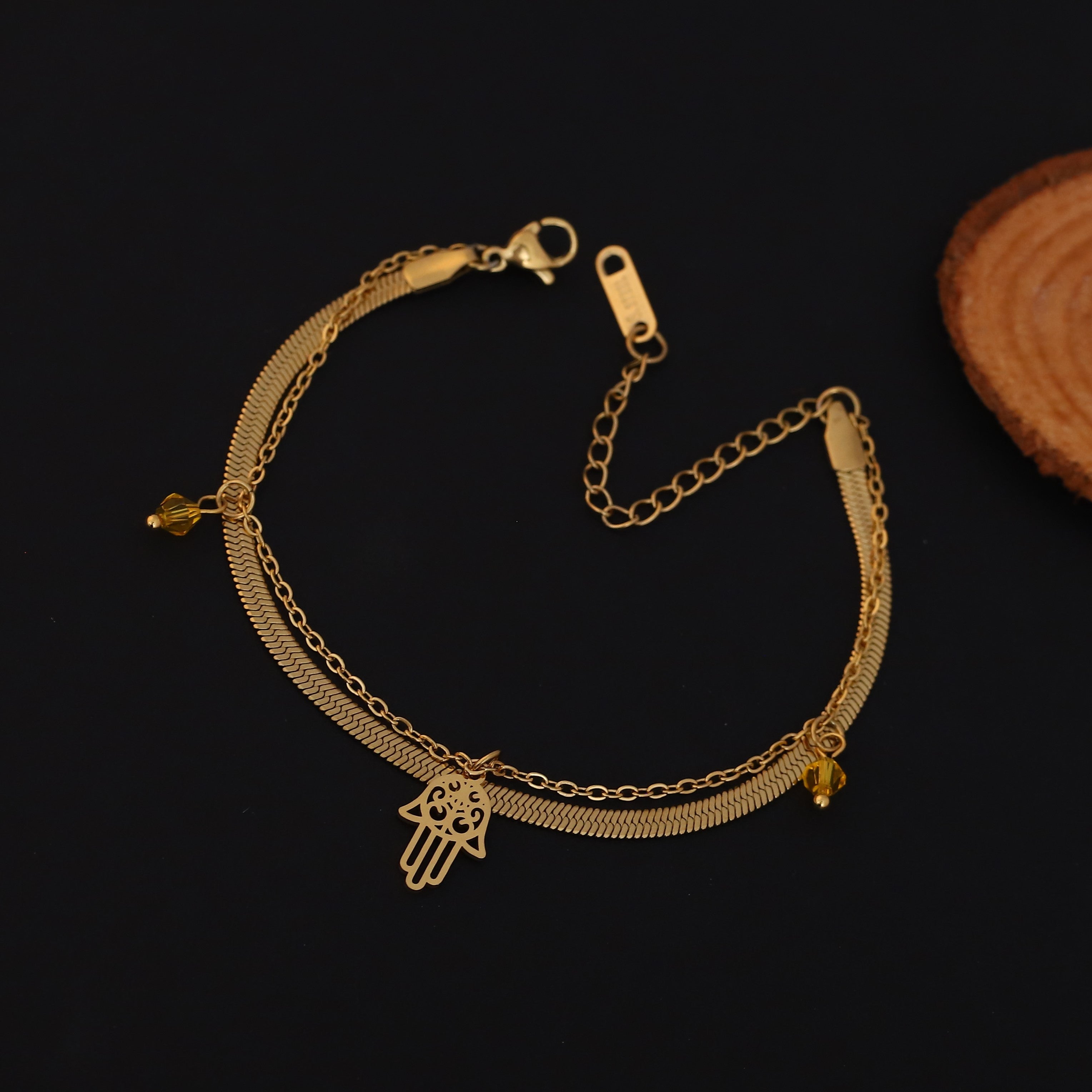 Hamza Chain Bracelet Gold Plated – Double Layer, Anti-Tarnish, Waterproof, Minimalist Style (GOLD)