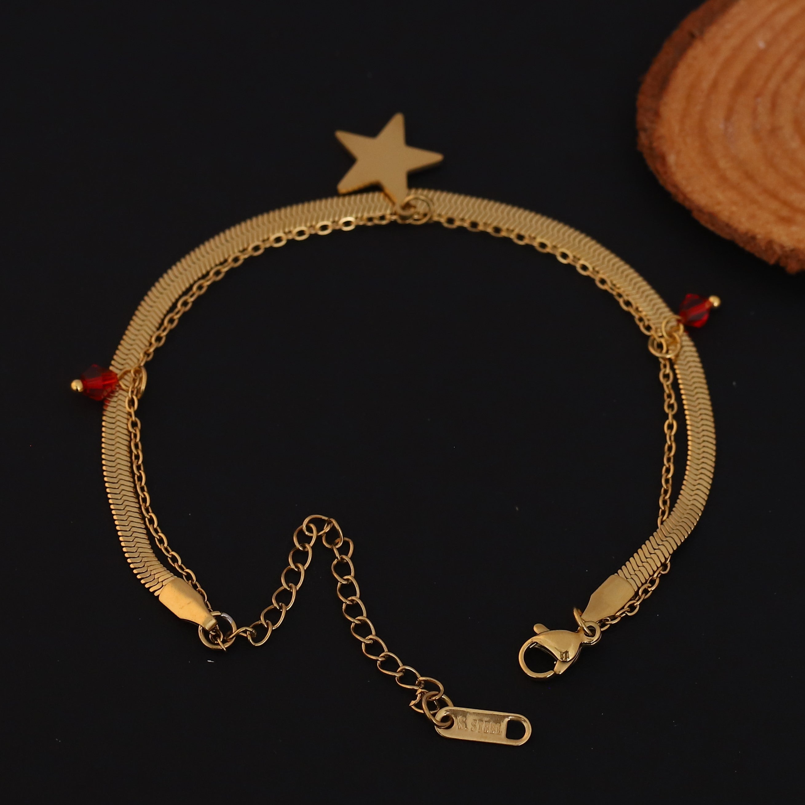 Star Charm & Pearl Chain Bracelet Gold Plated – Double Layer, Anti-Tarnish, Waterproof, Minimalist Style (GOLD)
