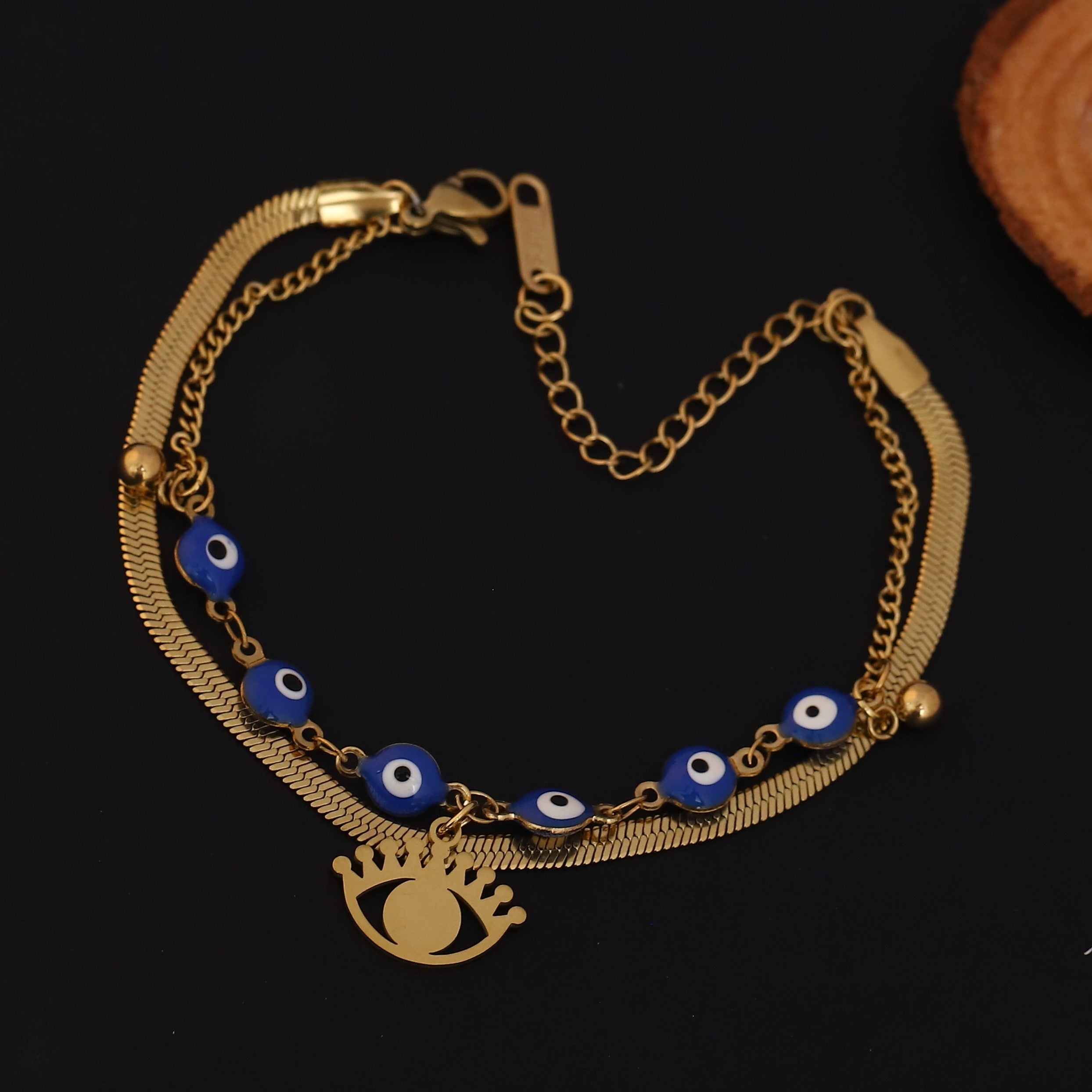 Evil Eye Chain Bracelet Gold Plated – Double Layer, Anti-Tarnish, Waterproof(GOLD)