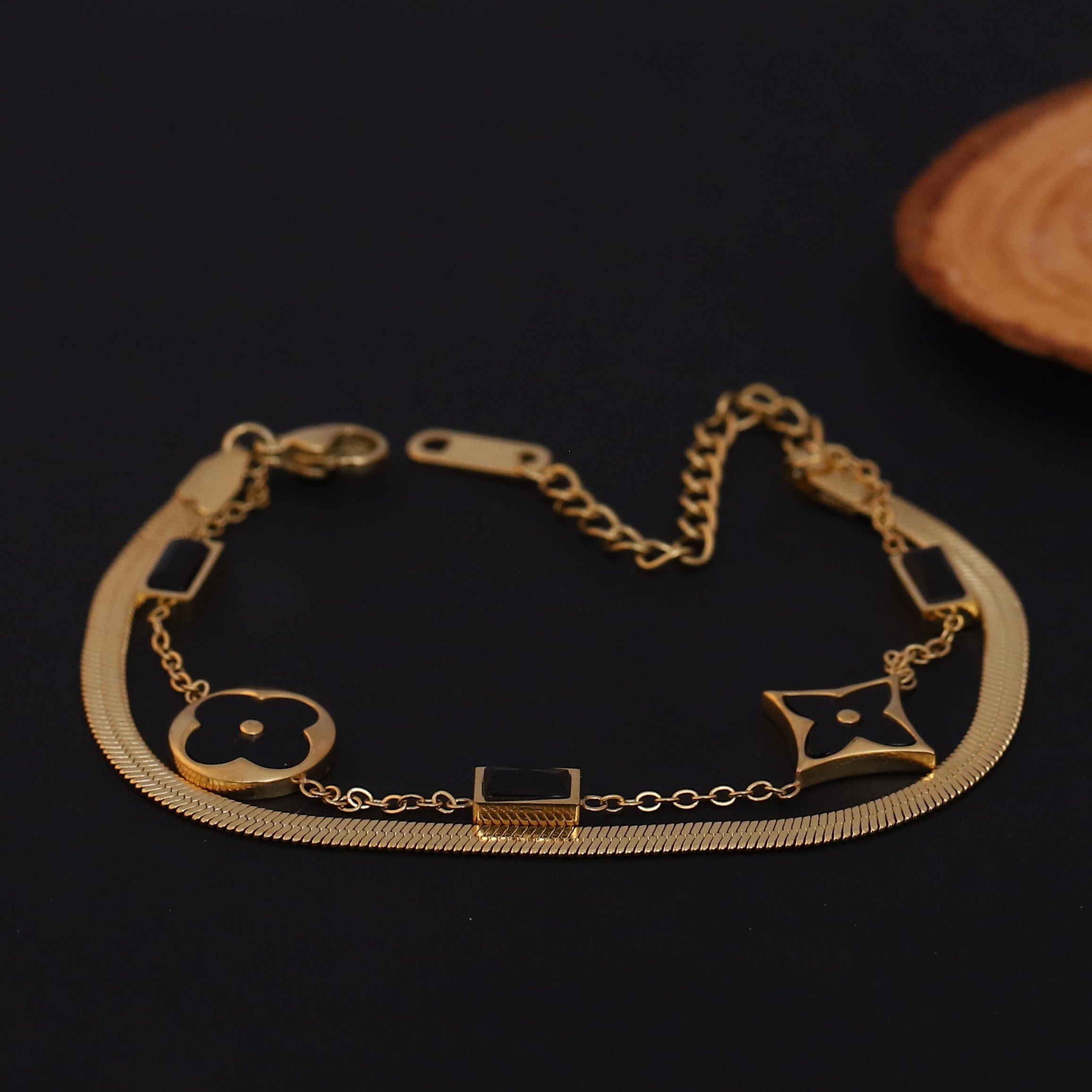 Charm Chain Bracelet Gold Plated – Double Layer, Anti-Tarnish, Waterproof, Minimalist Style (GOLD)