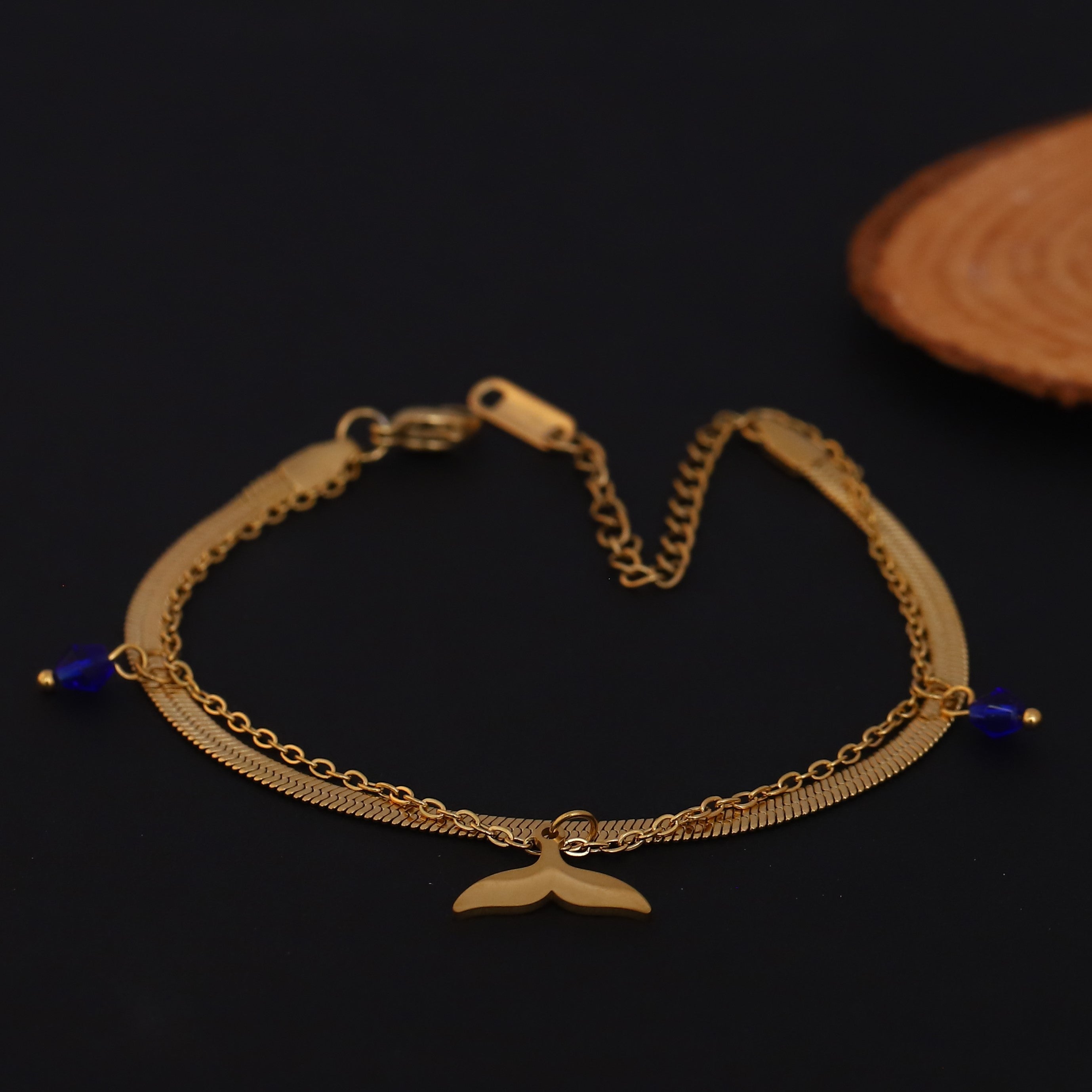 Fish Wings Charm & Pearl Chain Bracelet Gold Plated – Double Layer, Anti-Tarnish, Waterproof, Minimalist Style (GOLD)