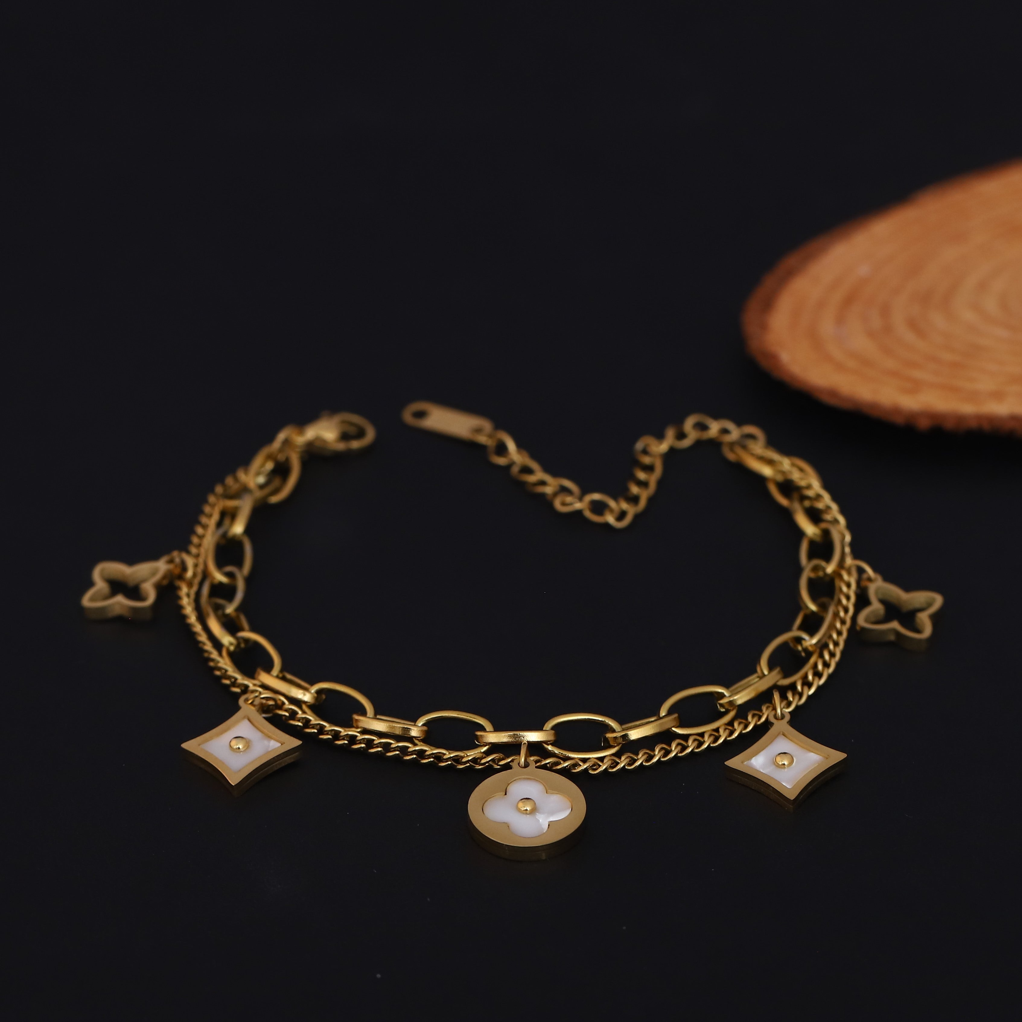 Charm Chain Bracelet Gold Plated – Double Layer, Anti-Tarnish, Waterproof, Minimalist Style (GOLD)