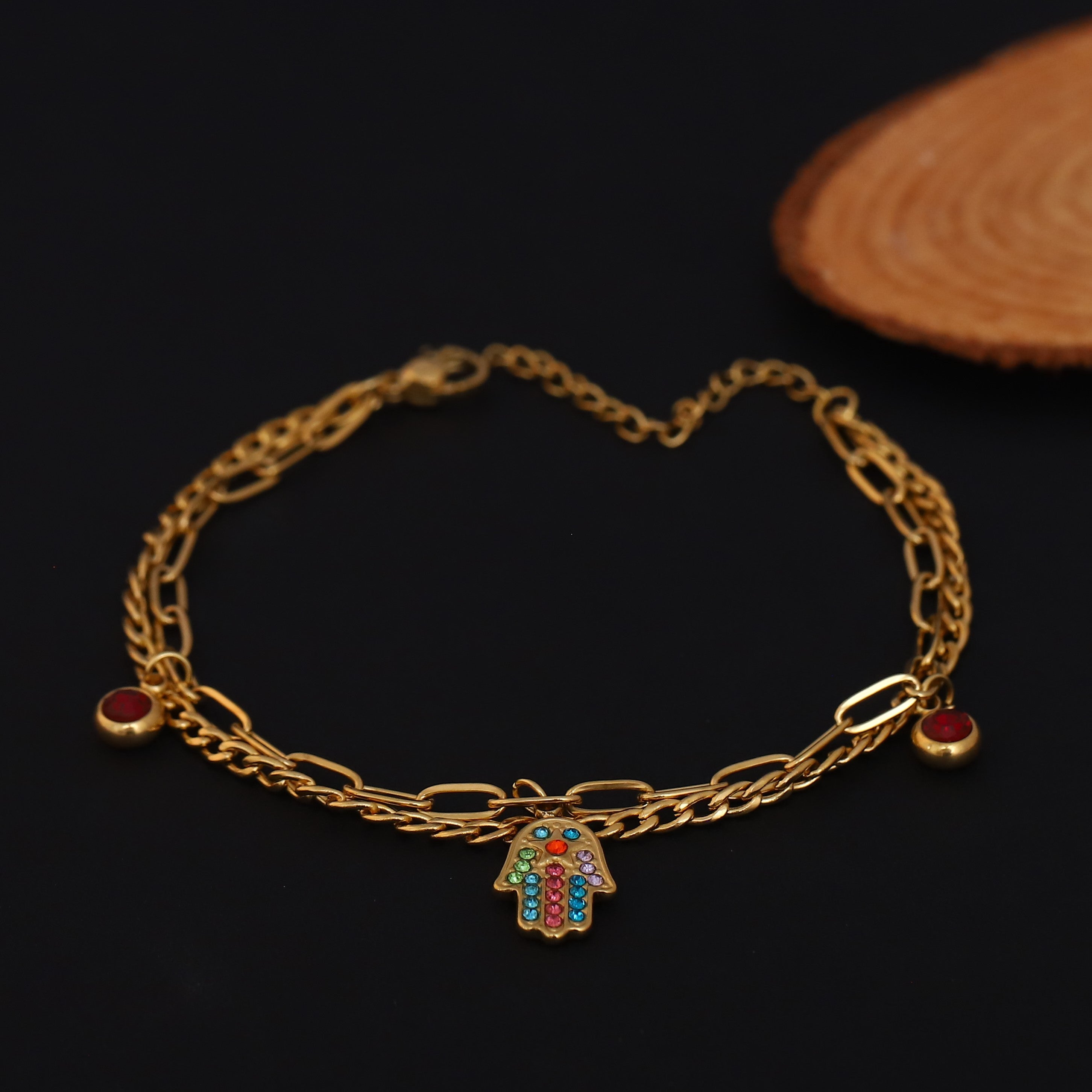 Evil Eye Charm Chain Bracelet Gold Plated – Double Layer, Anti-Tarnish, Waterproof(GOLD)