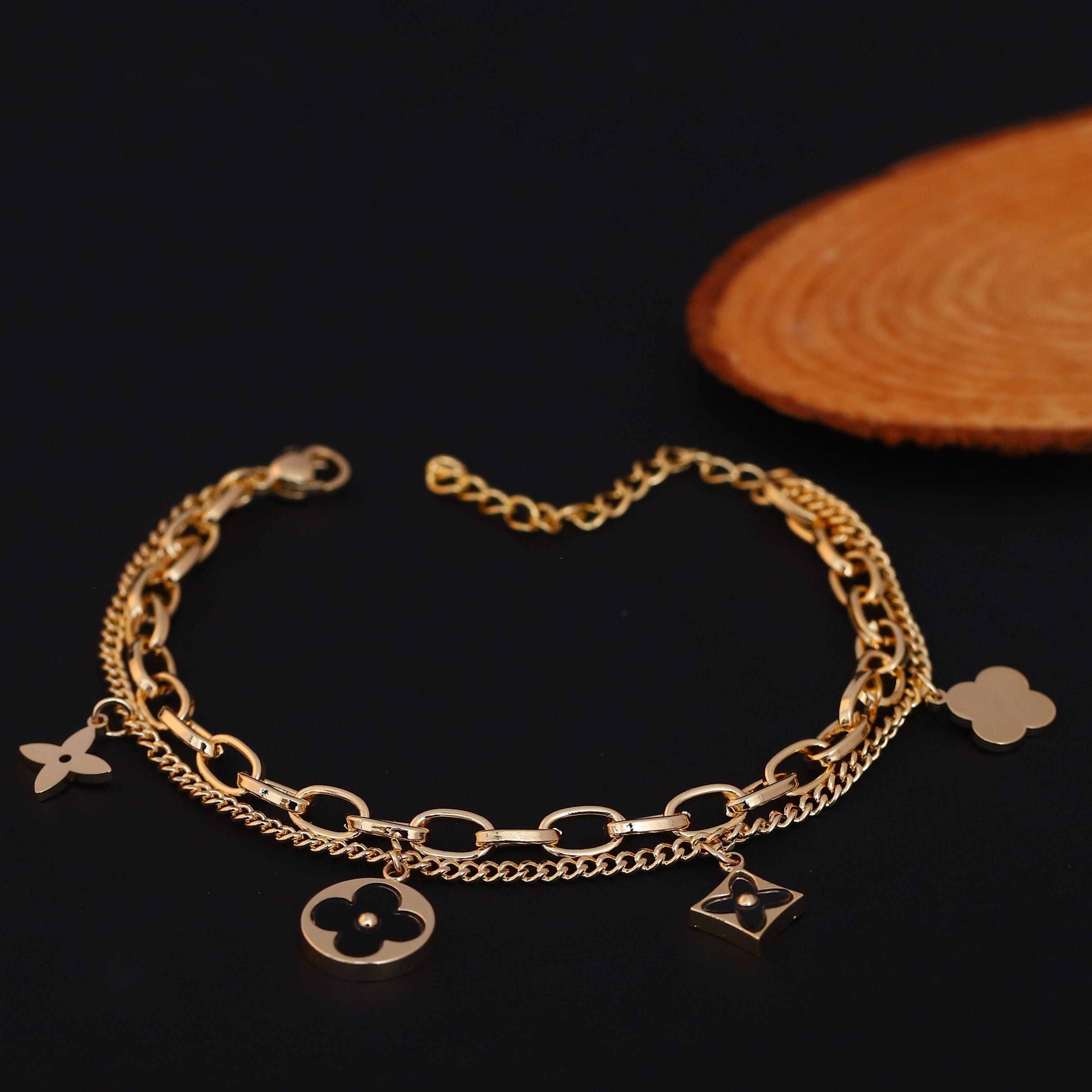 Charm Chain Bracelet Gold Plated – Double Layer, Anti-Tarnish, Waterproof, Minimalist Style (GOLD)