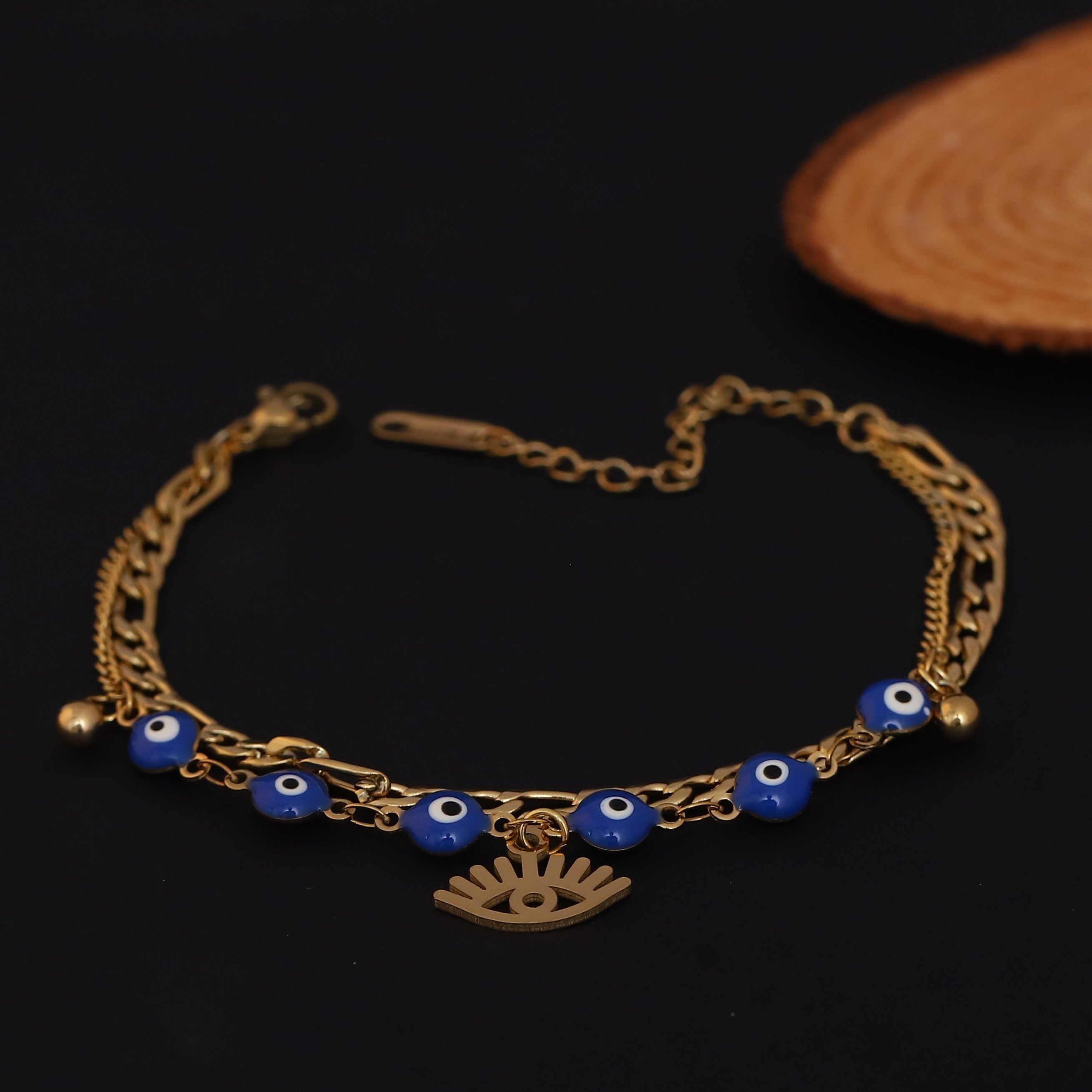 Evil Eye Charm Chain Bracelet Gold Plated – Double Layer, Anti-Tarnish, Waterproof(GOLD)