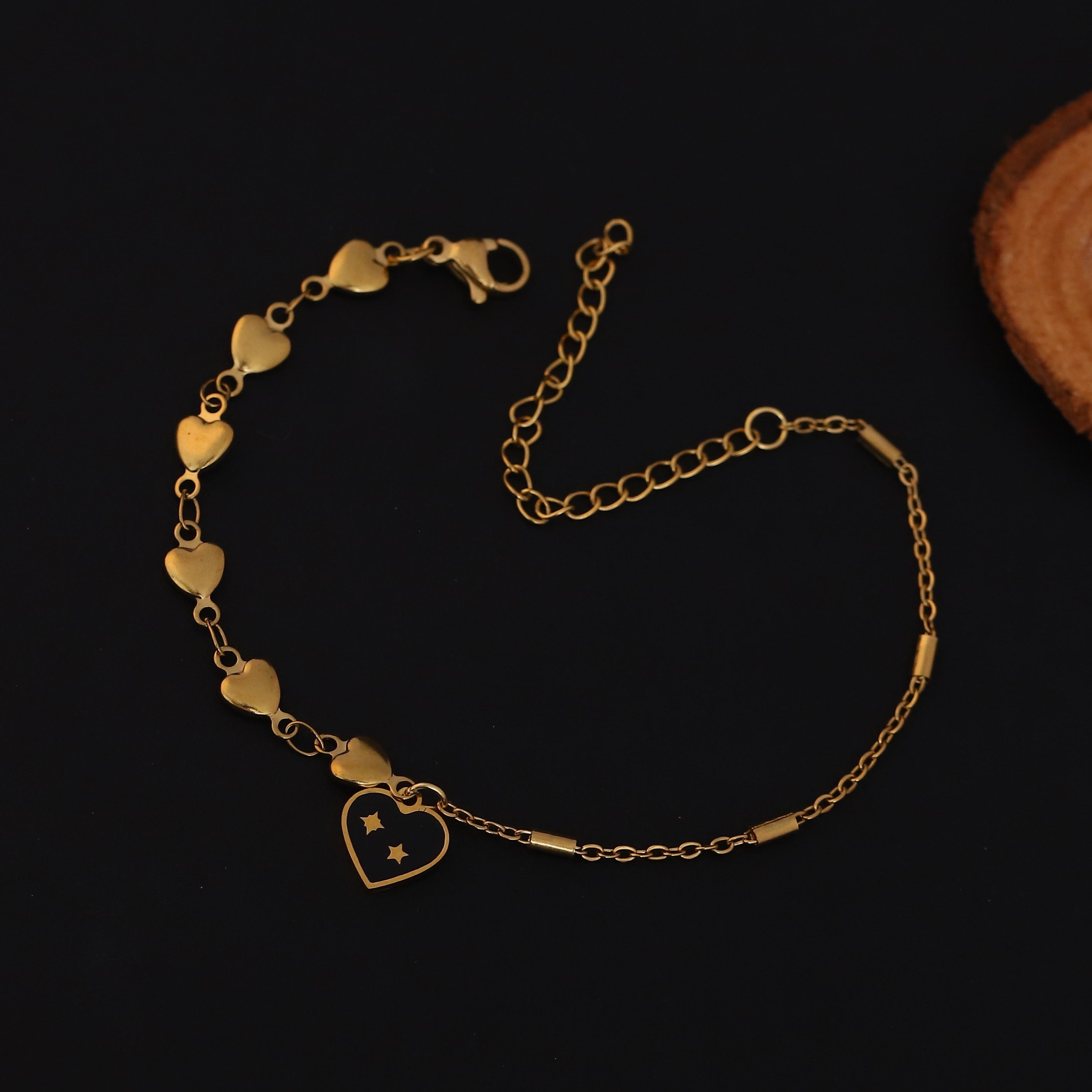 Heart Charm Chain Bracelet Gold Plated – Single Layer, Anti-Tarnish, Waterproof(GOLD)