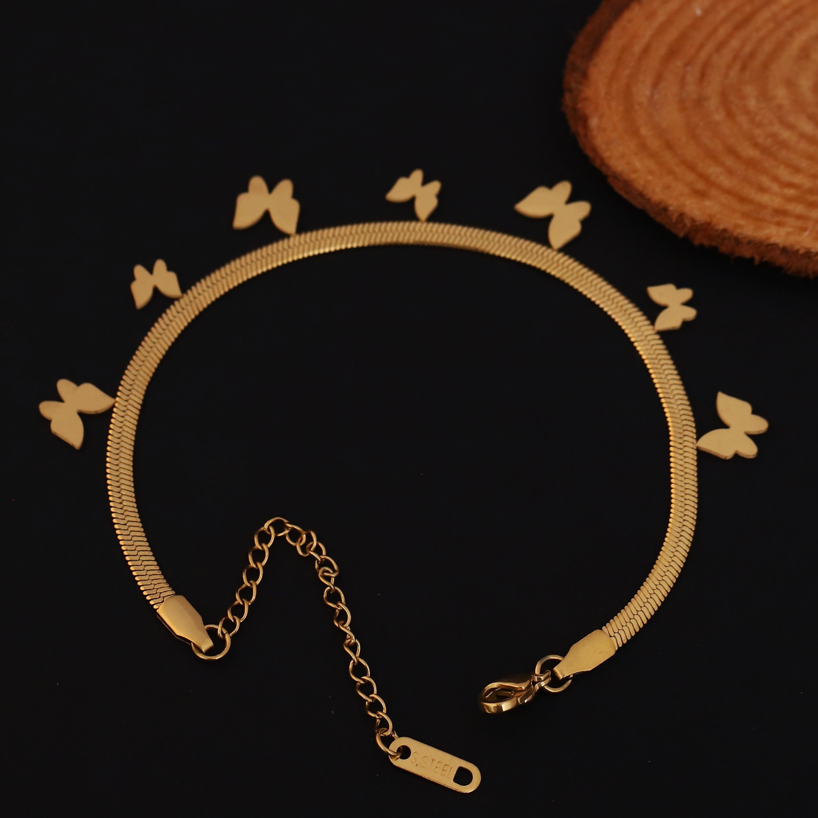 Butterfly Snack Chain Bracelet Gold Plated – Single Layer, Anti-Tarnish, Waterproof, Minimalist Style (GOLD)