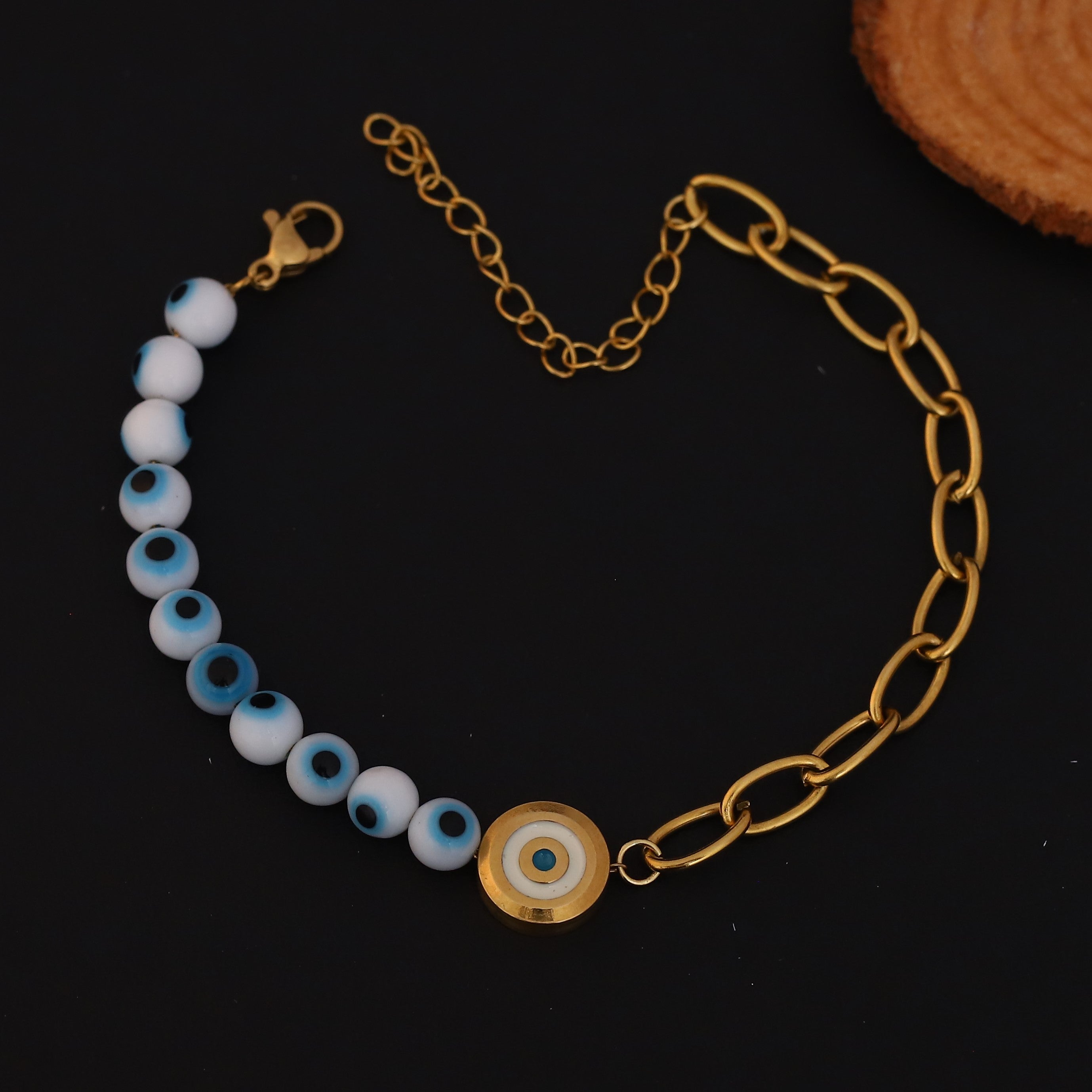 Evil Eye Beads Chain Bracelet Gold Plated – Single Layer, Anti-Tarnish, Waterproof, Minimalist Style (GOLD)