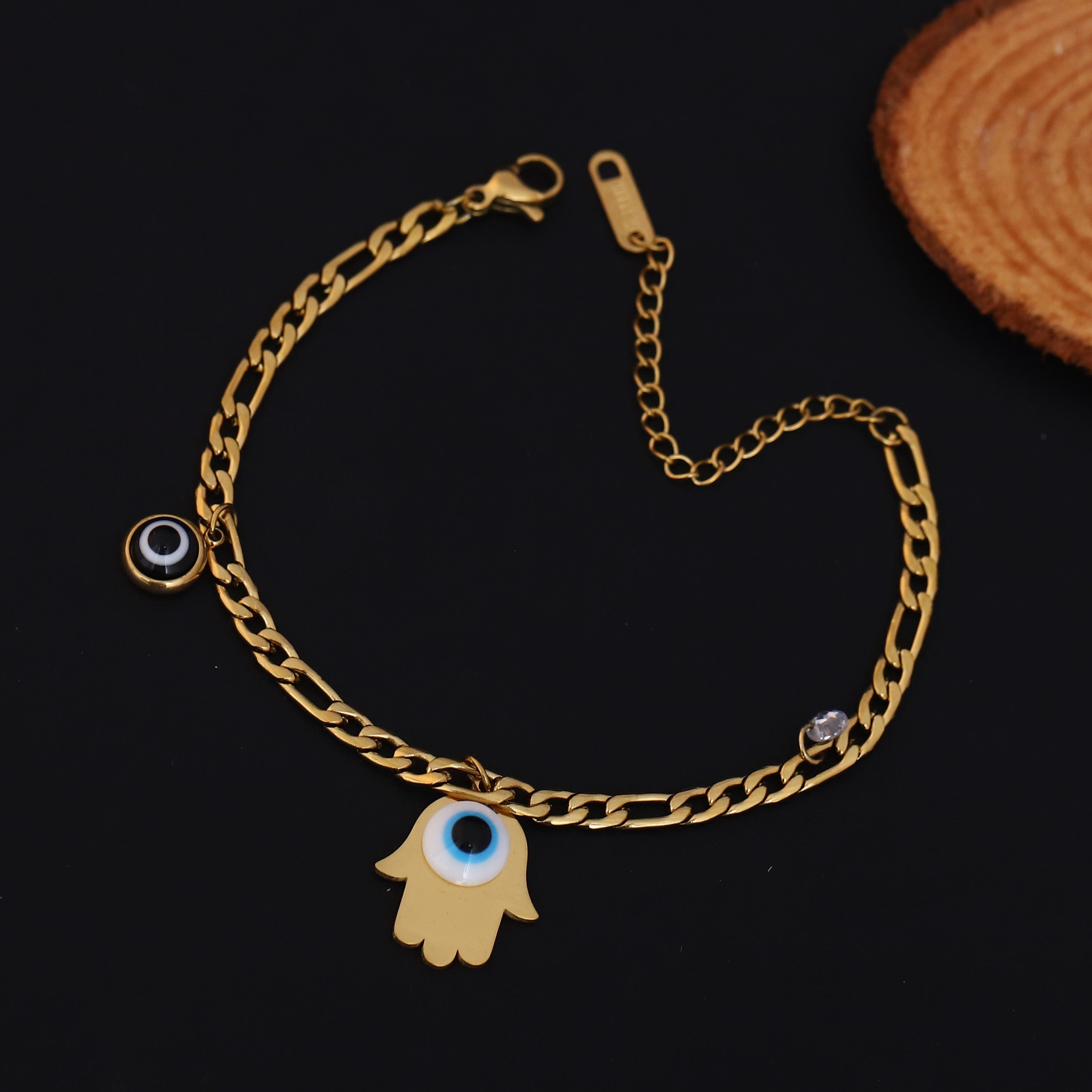 Hamza & Evil Eye Chain Bracelet Gold Plated – Single Layer, Anti-Tarnish, Waterproof(GOLD)