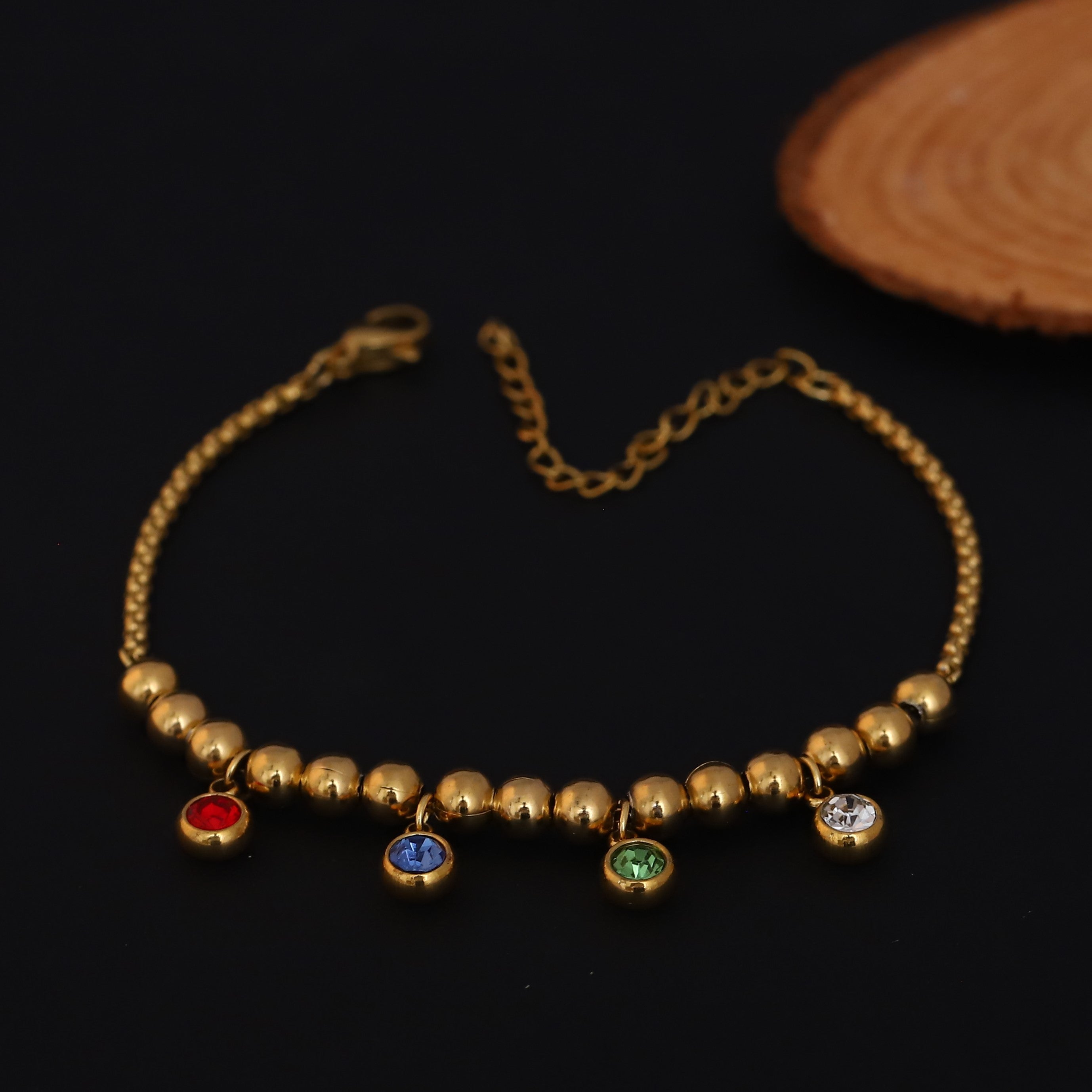 Zircon Stones Multicolor Chain Bracelet Gold Plated – Single Layer, Anti-Tarnish, Waterproof(GOLD)