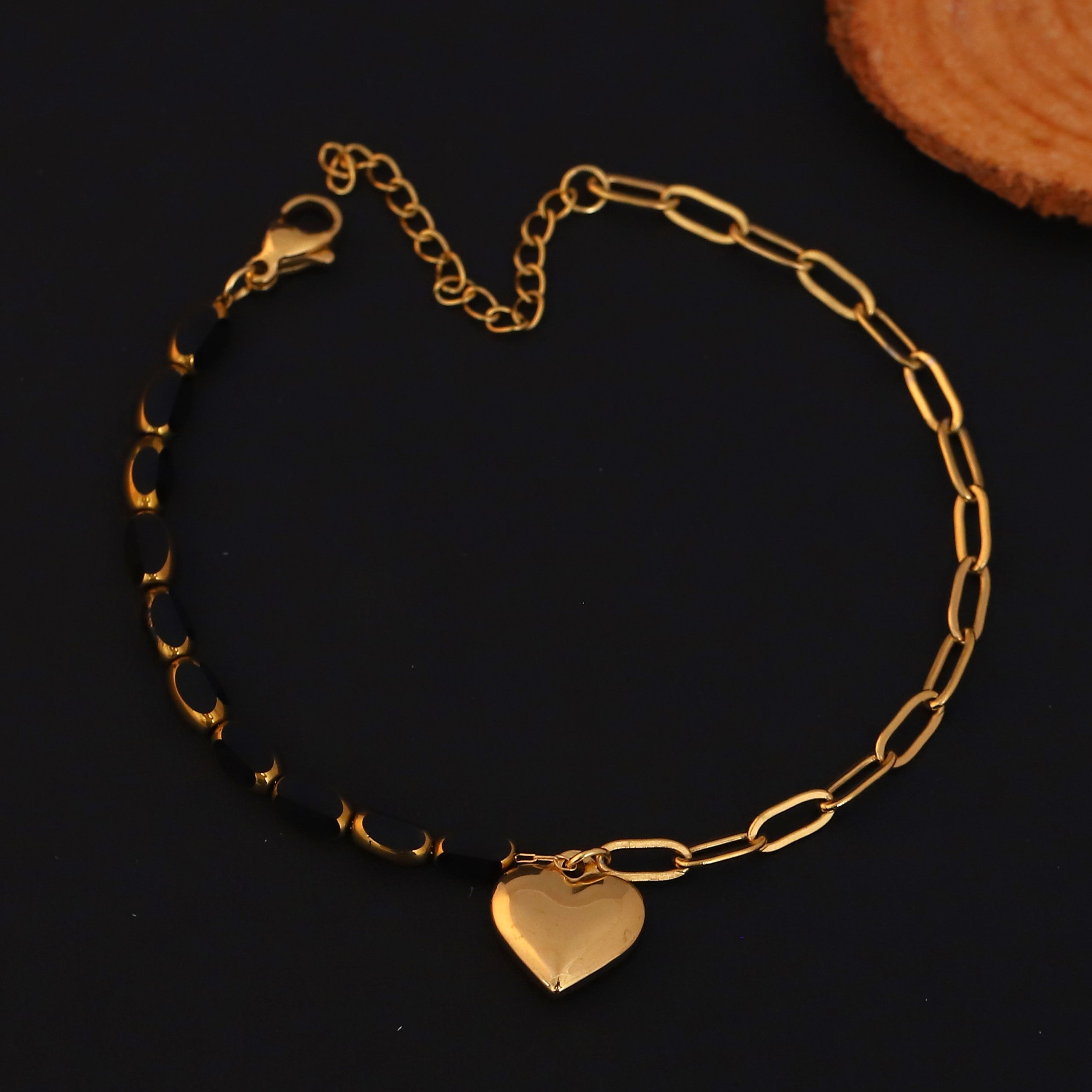 Heart Charms Chain Bracelet Gold Plated – Single Layer, Anti-Tarnish, Waterproof (GOLD)
