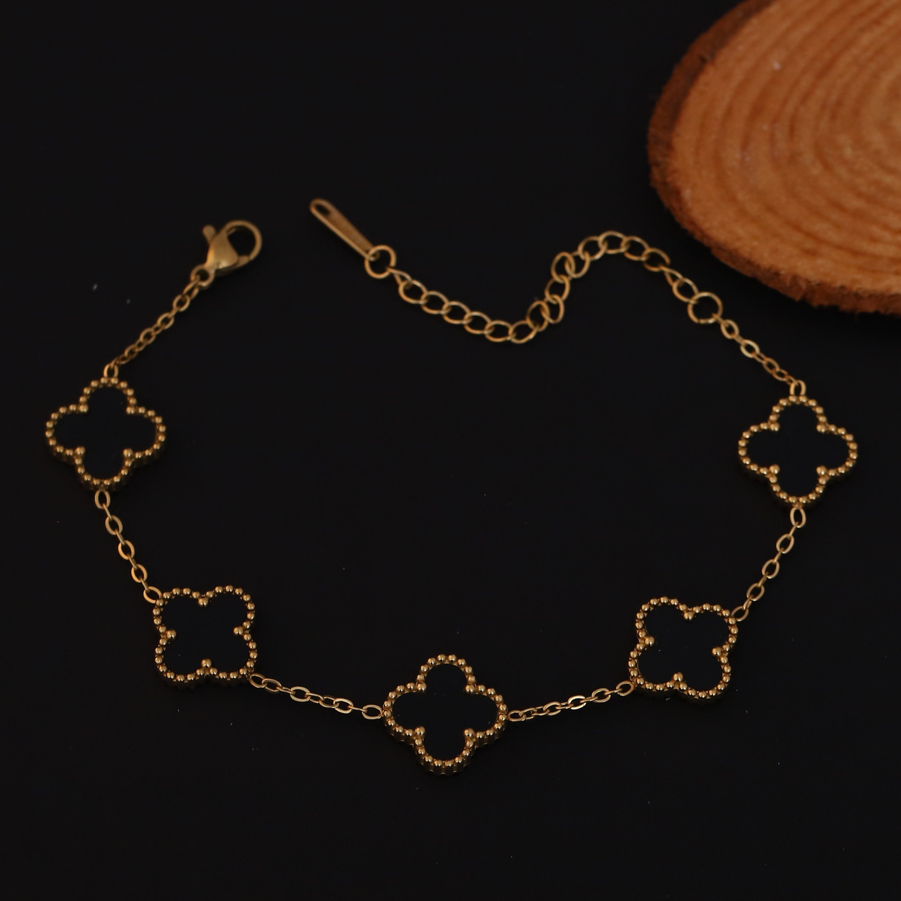 Flower Charm Double Side Chain Bracelet Gold Plated – Single Layer, Anti-Tarnish, Waterproof, Minimalist Style (GOLD)