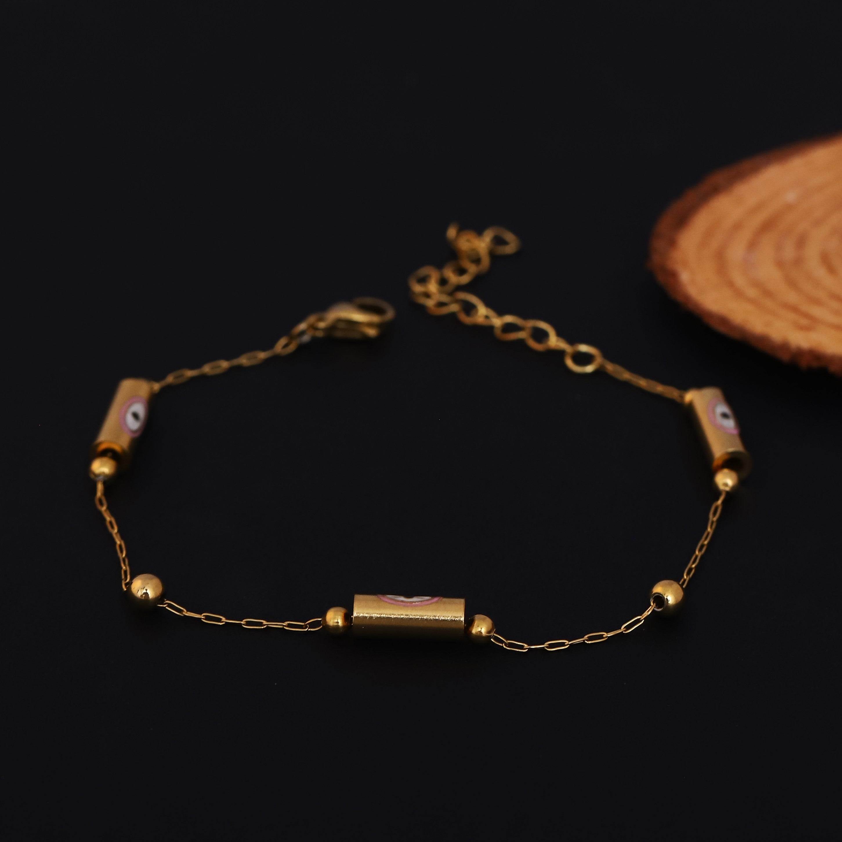 Evil Eye Chain Bracelet Gold Plated – Single Layer, Anti-Tarnish, Waterproof, Minimalist Style (GOLD)
