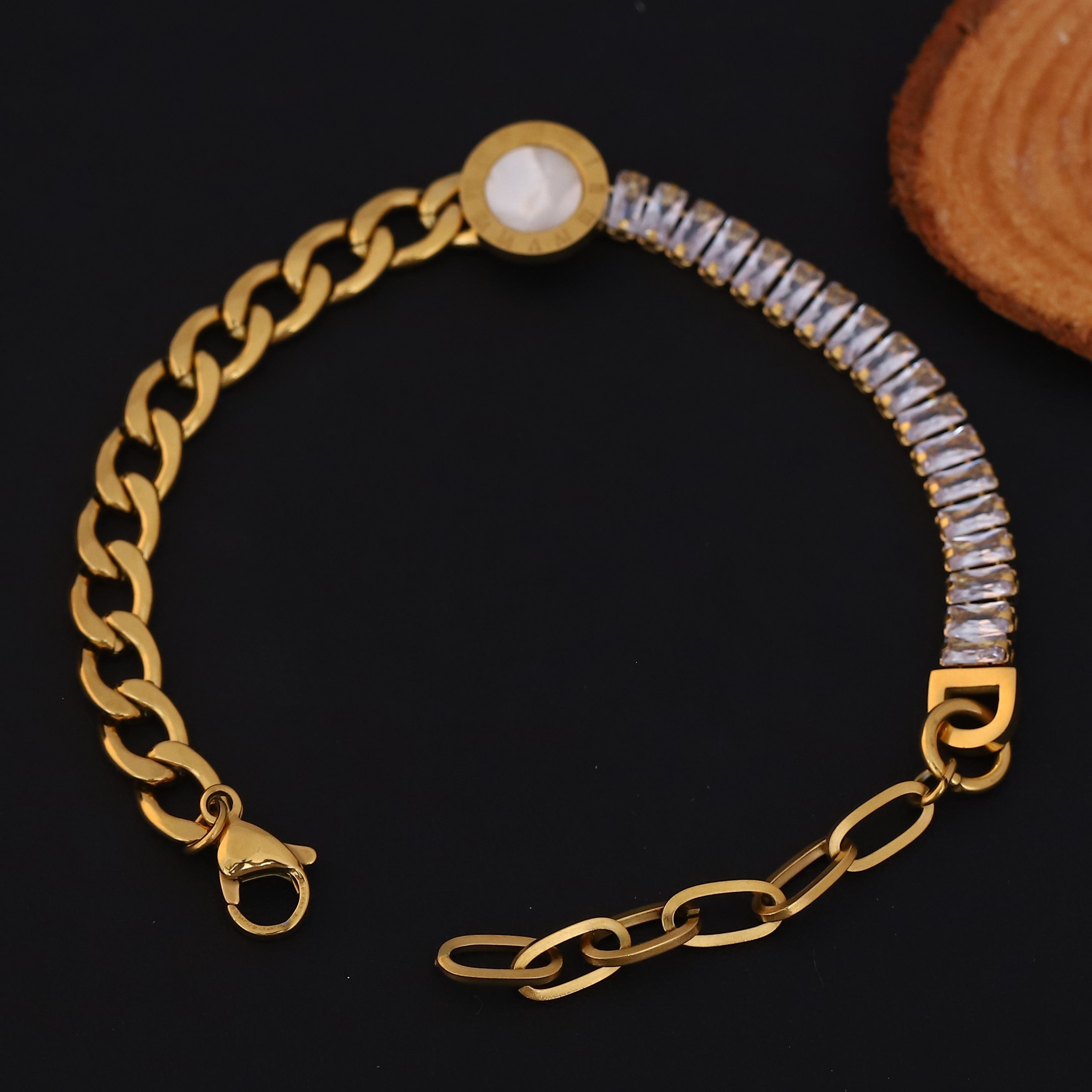 White Stones Chain Bracelet Gold Plated – Single Layer, Anti-Tarnish, Waterproof, Minimalist Style (GOLD)