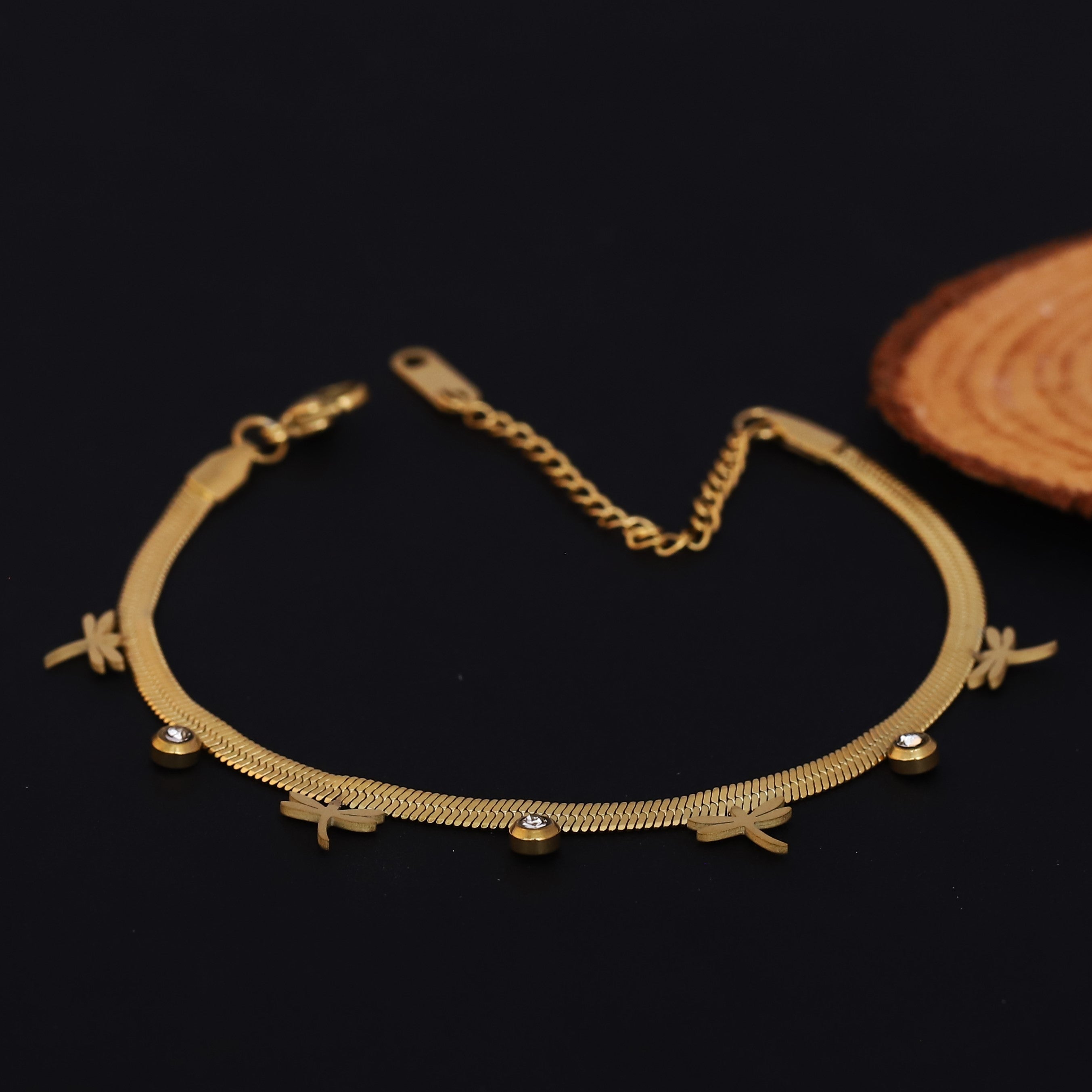 Dragonfly Snake Chain Bracelet Gold Plated – Single Layer, Anti-Tarnish, Waterproof, Minimalist Style (GOLD)