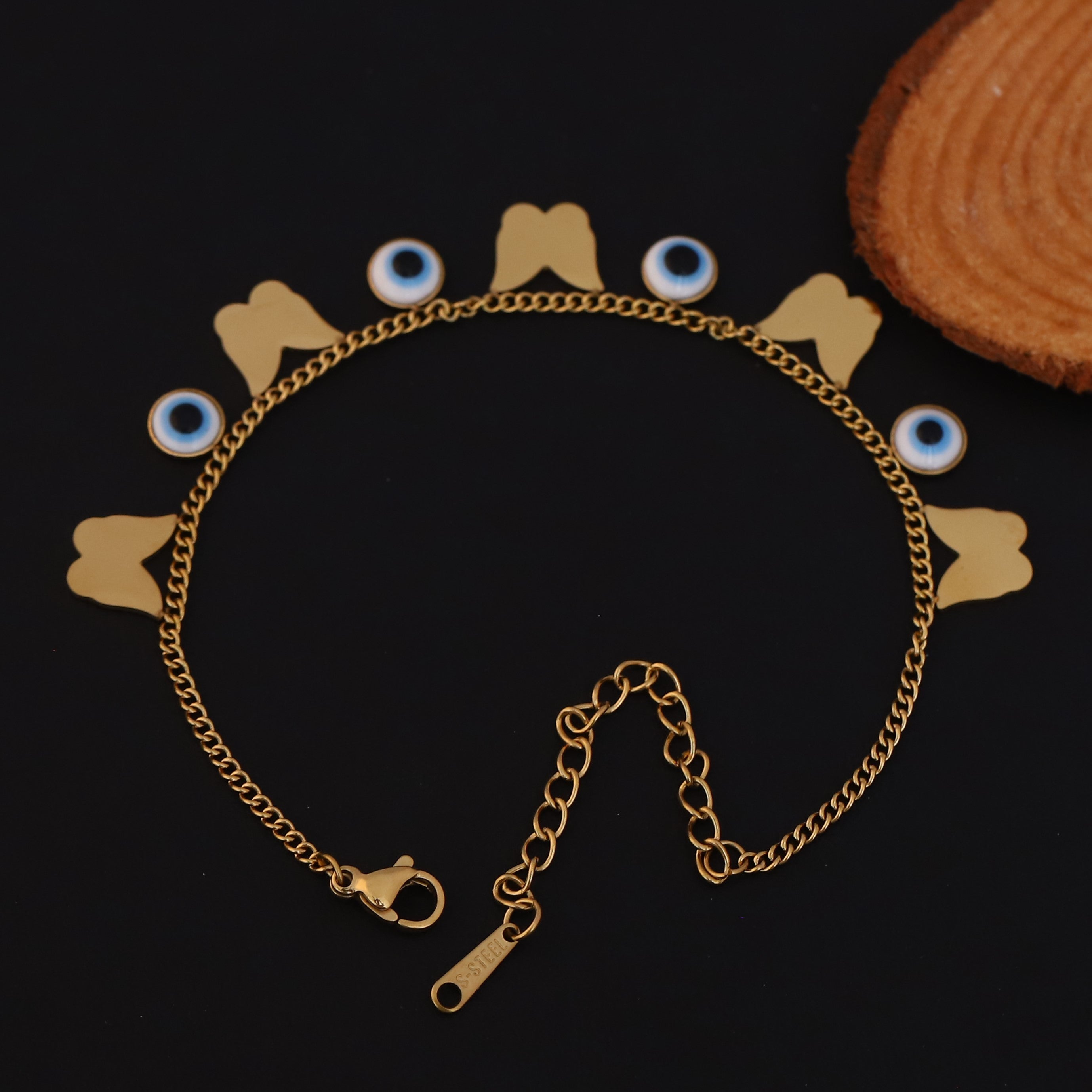Butterfly Evil Eye Charms Chain Bracelet Gold Plated – Single Layer, Anti-Tarnish, Waterproof, Minimalist Style (GOLD)