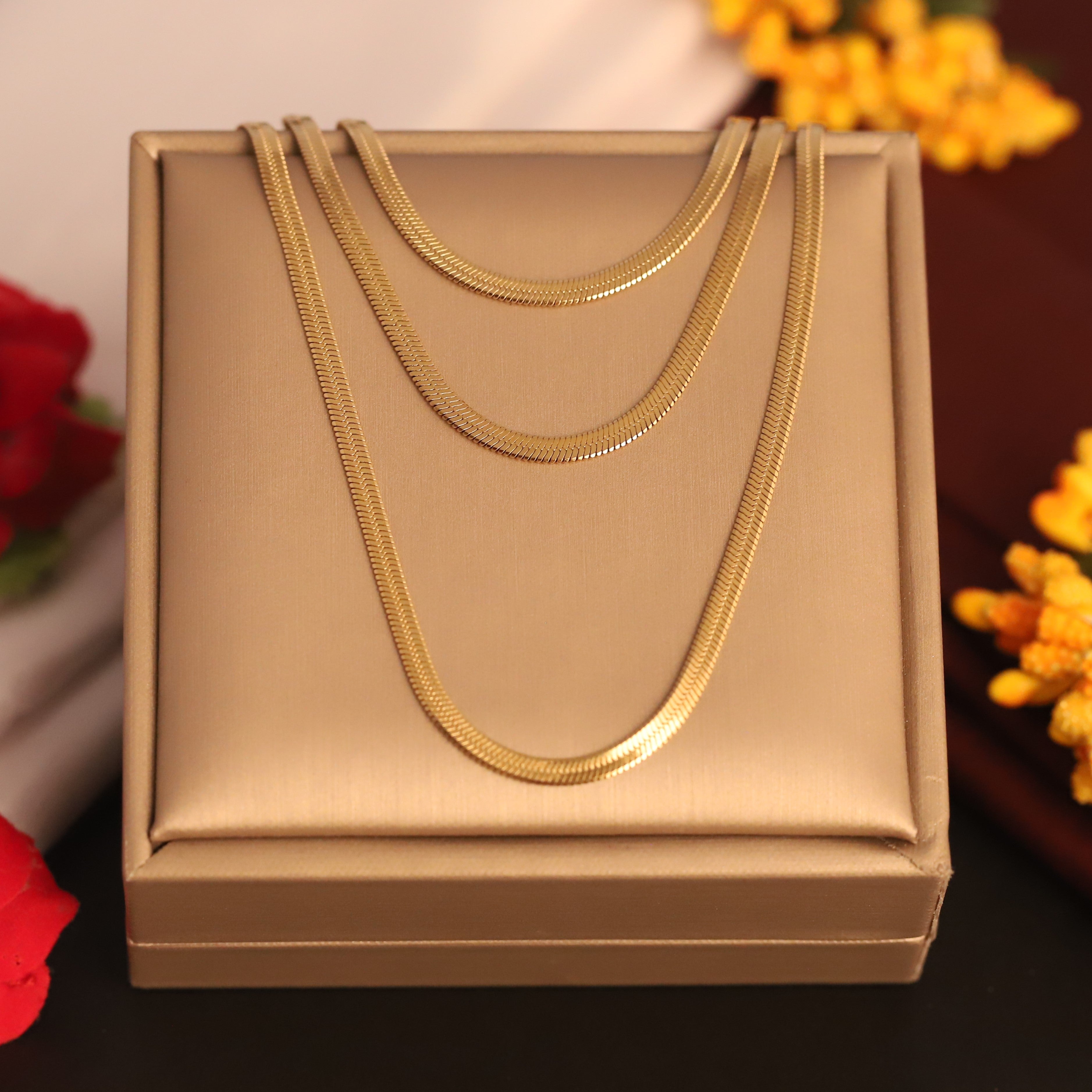 Snack Chain 3 Layer Gold Plated – 3 Layer, Anti-Tarnish, Waterproof, Minimalist Style (GOLD)