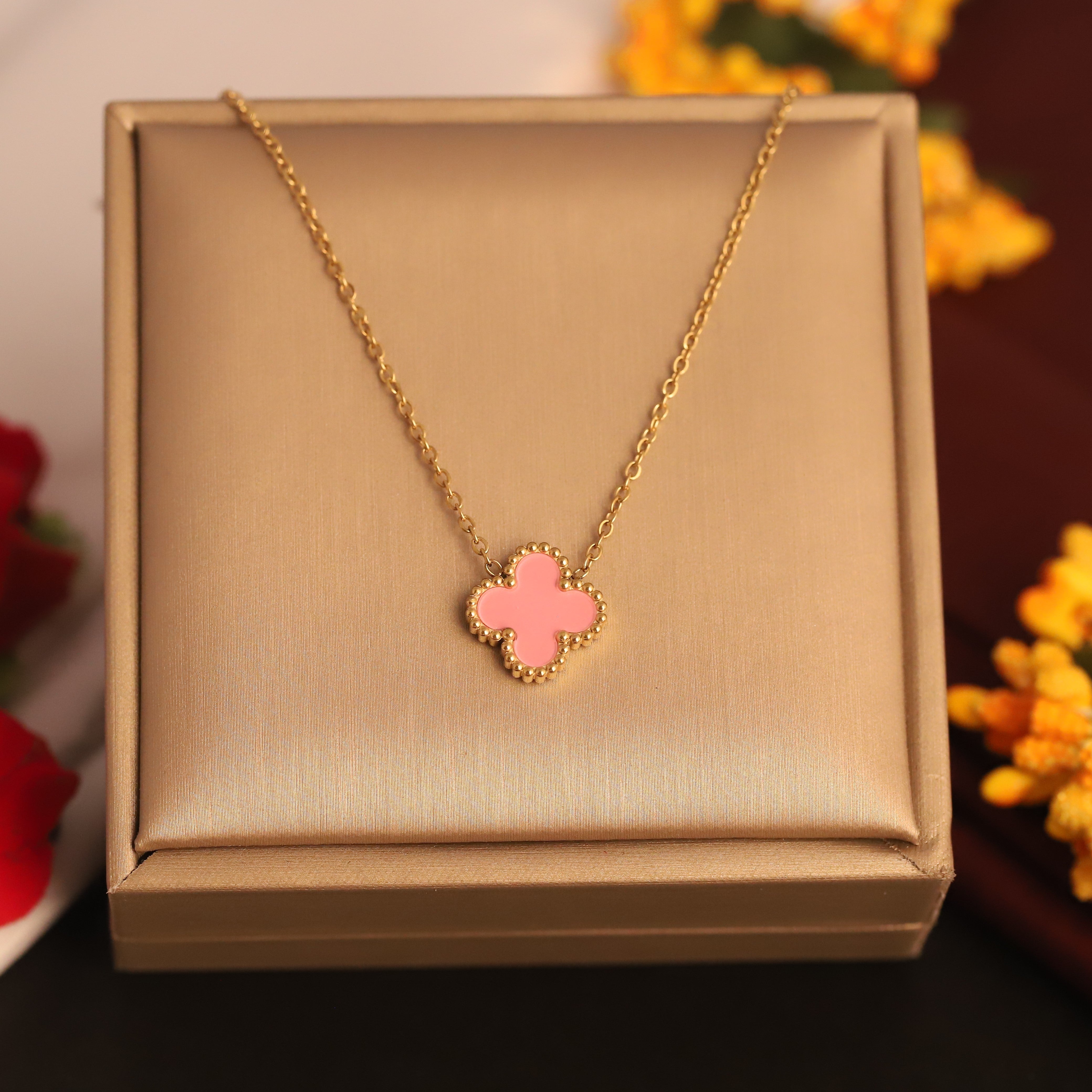 Flower Charm Pink Chain Gold Plated – Single Layer, Anti-Tarnish, Waterproof, Minimalist Style (GOLD)