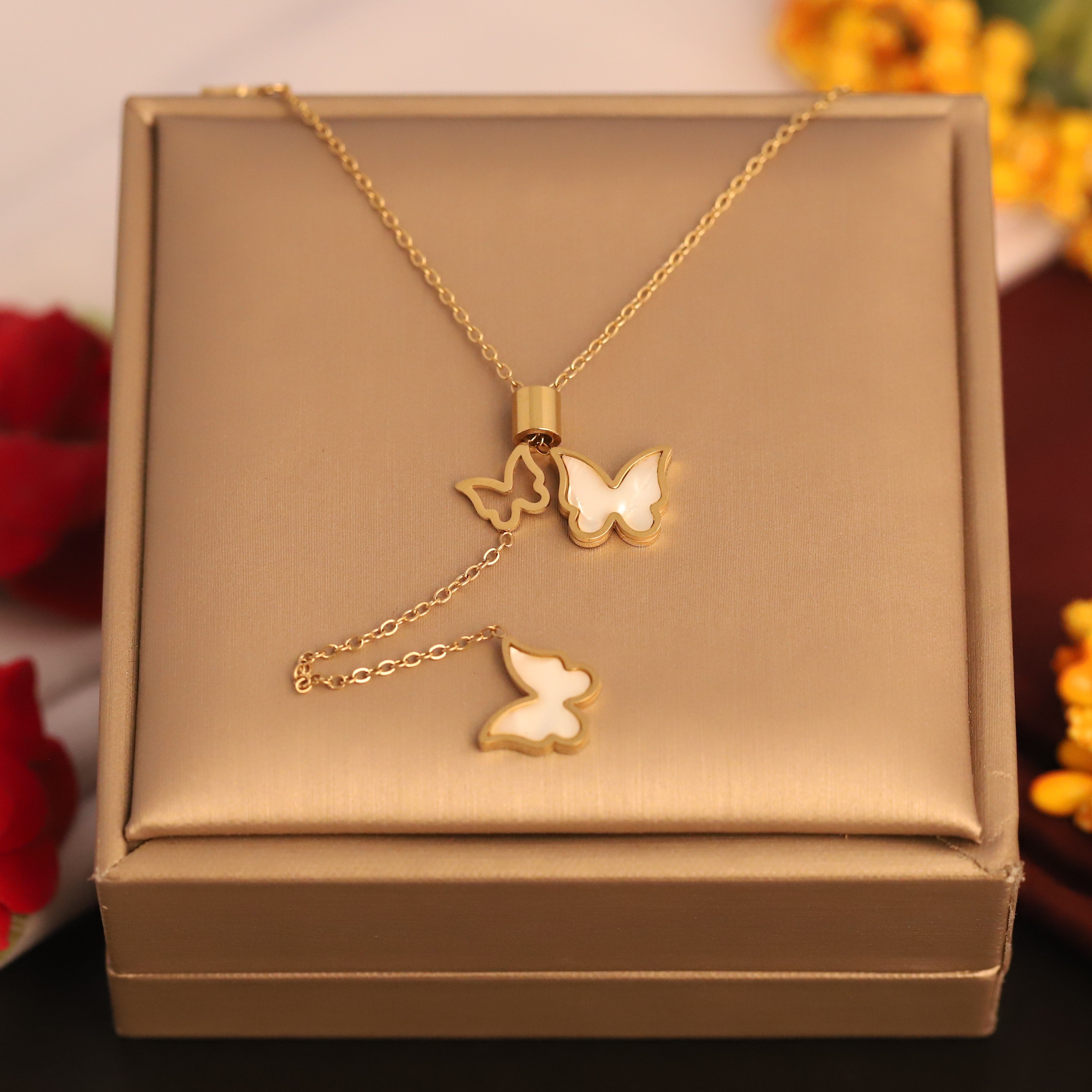 Butterfly Pearl Charm Chain Gold Plated – Single Layer, Anti-Tarnish, Waterproof, Minimalist Style (GOLD)