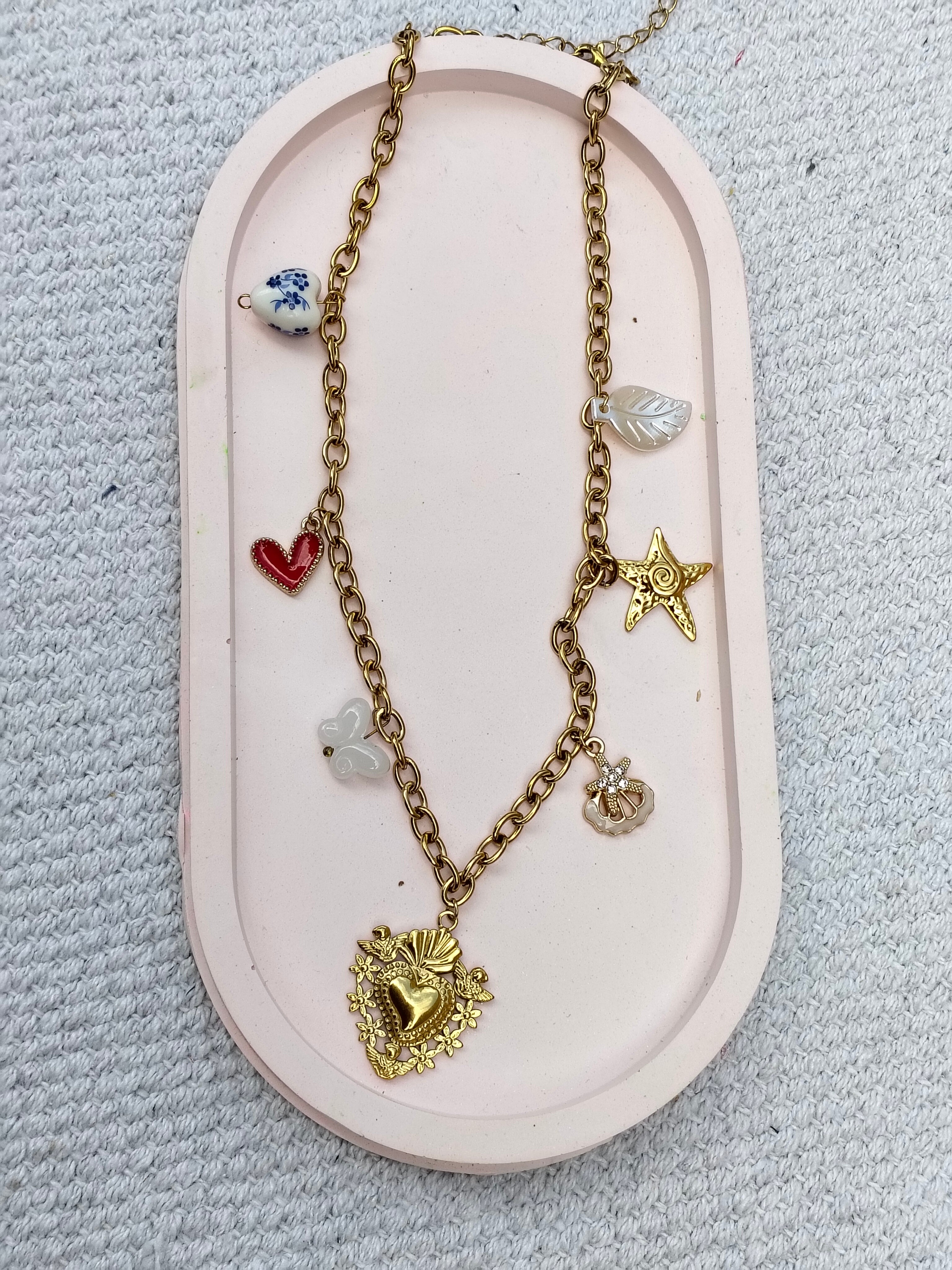 Beach Necklace – 18K Gold-Plated, Waterproof, Anti-Tarnish, Minimalist , Heart and Butterfly