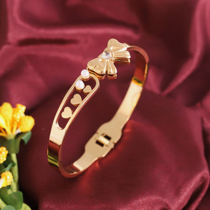 Bow Gold-Plated Stainless Steel Cuff Bracelet – Anti-Tarnish Jewelry for Women & Girls (GOLD)