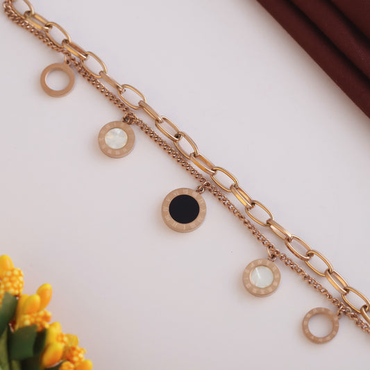 Charm Chain Bracelet Gold Plated – Double Layer, Anti-Tarnish, Waterproof, Minimalist Style (ROSE GOLD)