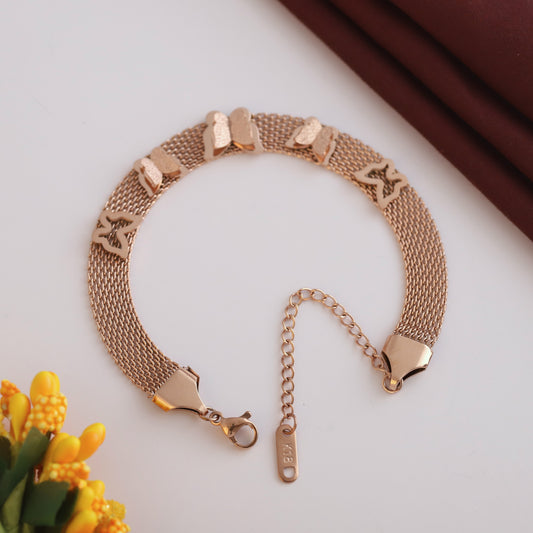 Butterfly Honey Comb Chain Bracelet Gold Plated – Single Layer, Anti-Tarnish, Waterproof (ROSE GOLD)