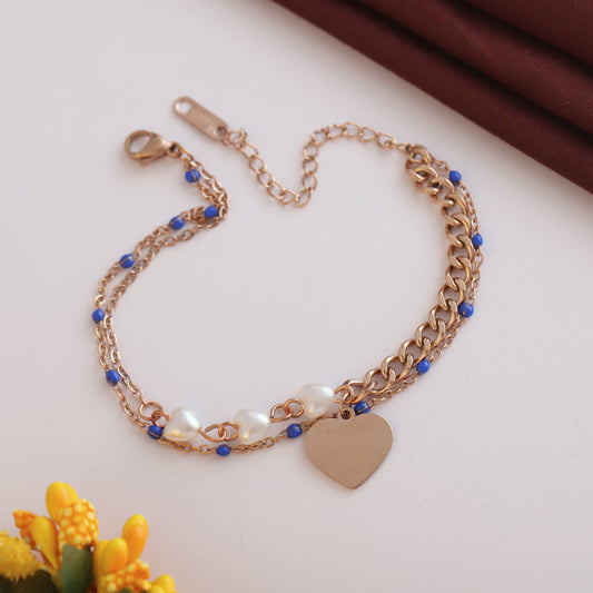 Heart Charm Chain Bracelet Gold Plated – Double Layer, Anti-Tarnish, Waterproof(ROSE GOLD)
