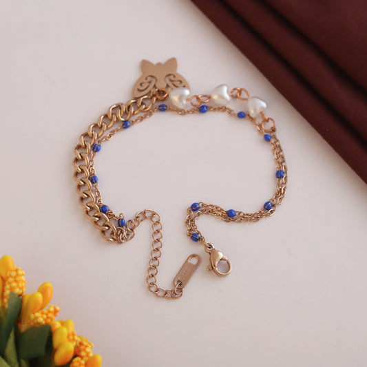 Butterfly Charm Chain Bracelet Gold Plated – Double Layer, Anti-Tarnish, Waterproof(ROSE GOLD)