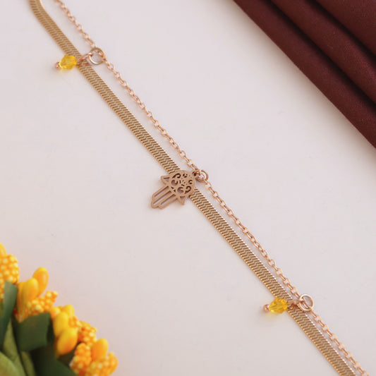 Hamsa Chain Bracelet Gold Plated – Double Layer, Anti-Tarnish, Waterproof, Minimalist Style (ROSE GOLD)