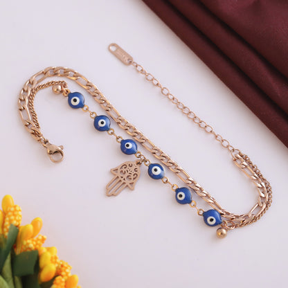 Hamza Charm Chain Bracelet Gold Plated – Double Layer, Anti-Tarnish, Waterproof(ROSE GOLD)