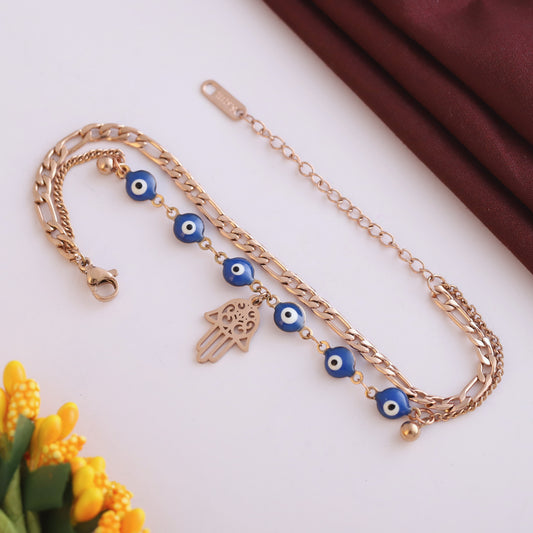 Hamza Charm Chain Bracelet Gold Plated – Double Layer, Anti-Tarnish, Waterproof(ROSE GOLD)