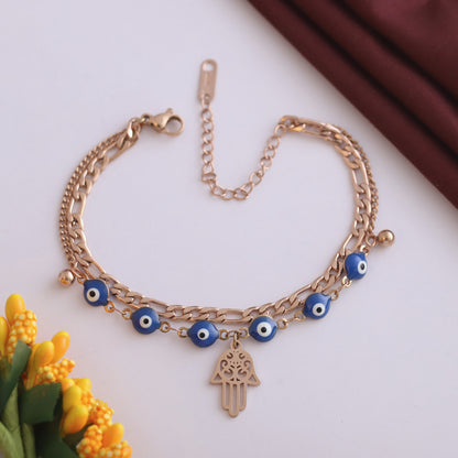 Hamza Charm Chain Bracelet Gold Plated – Double Layer, Anti-Tarnish, Waterproof(ROSE GOLD)